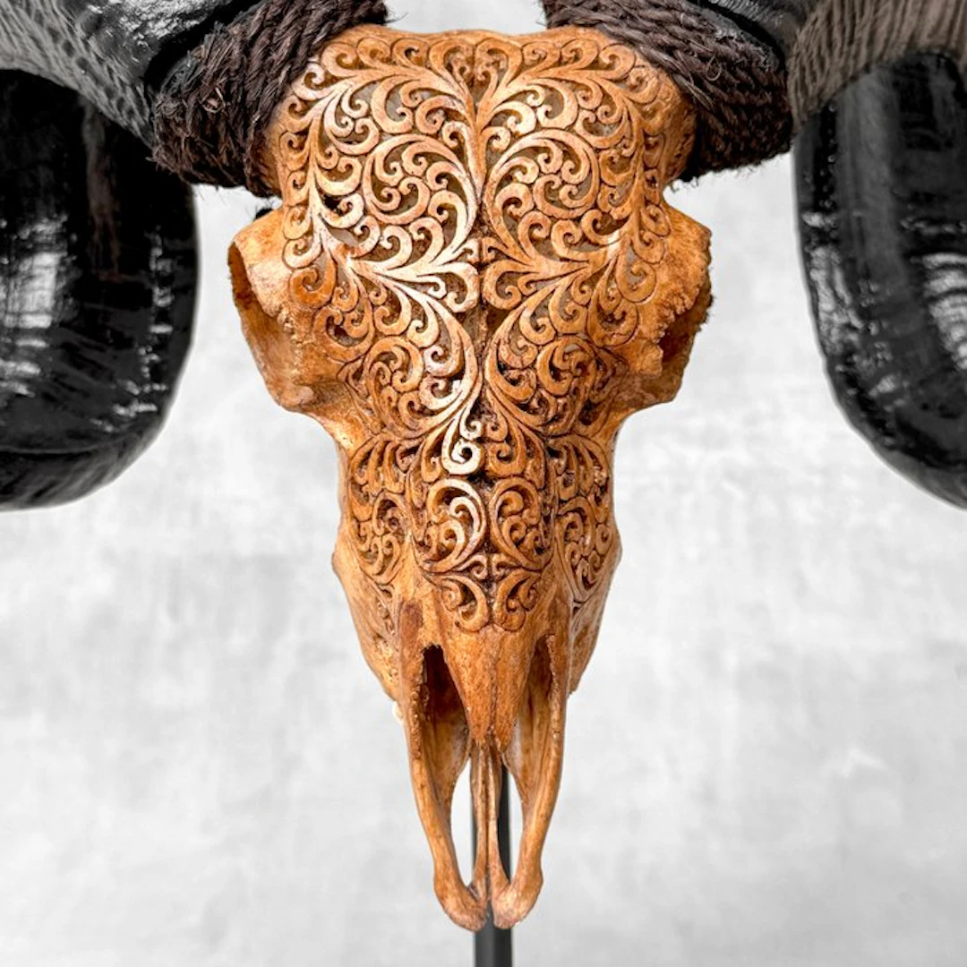 NO RESERVE PRICE -C- Hand-Carved Brown Ram Skull on a...