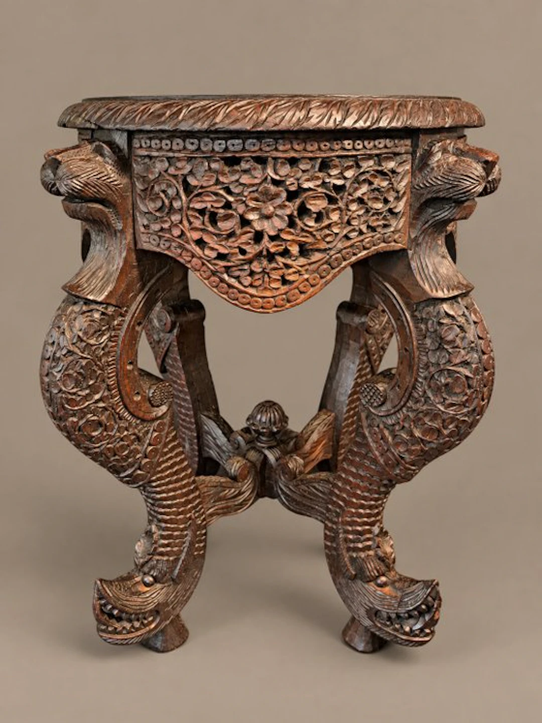 Gorgeous antique Anglo-Indian carved wooden side table