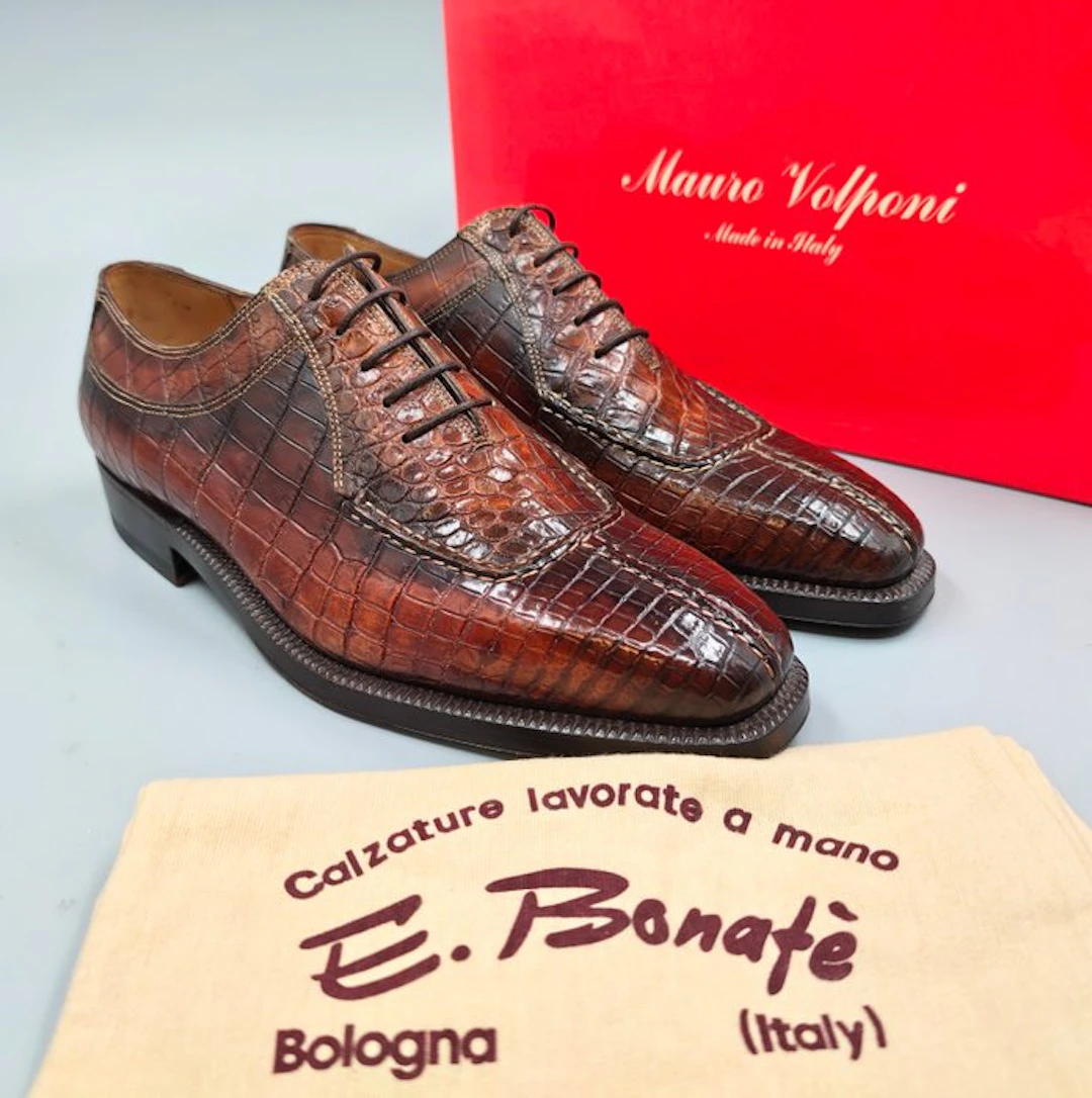 Enzo Bonafè-Crocodile-UK8,5 - Lace-up shoes - Size: EU 42.5 - New in box