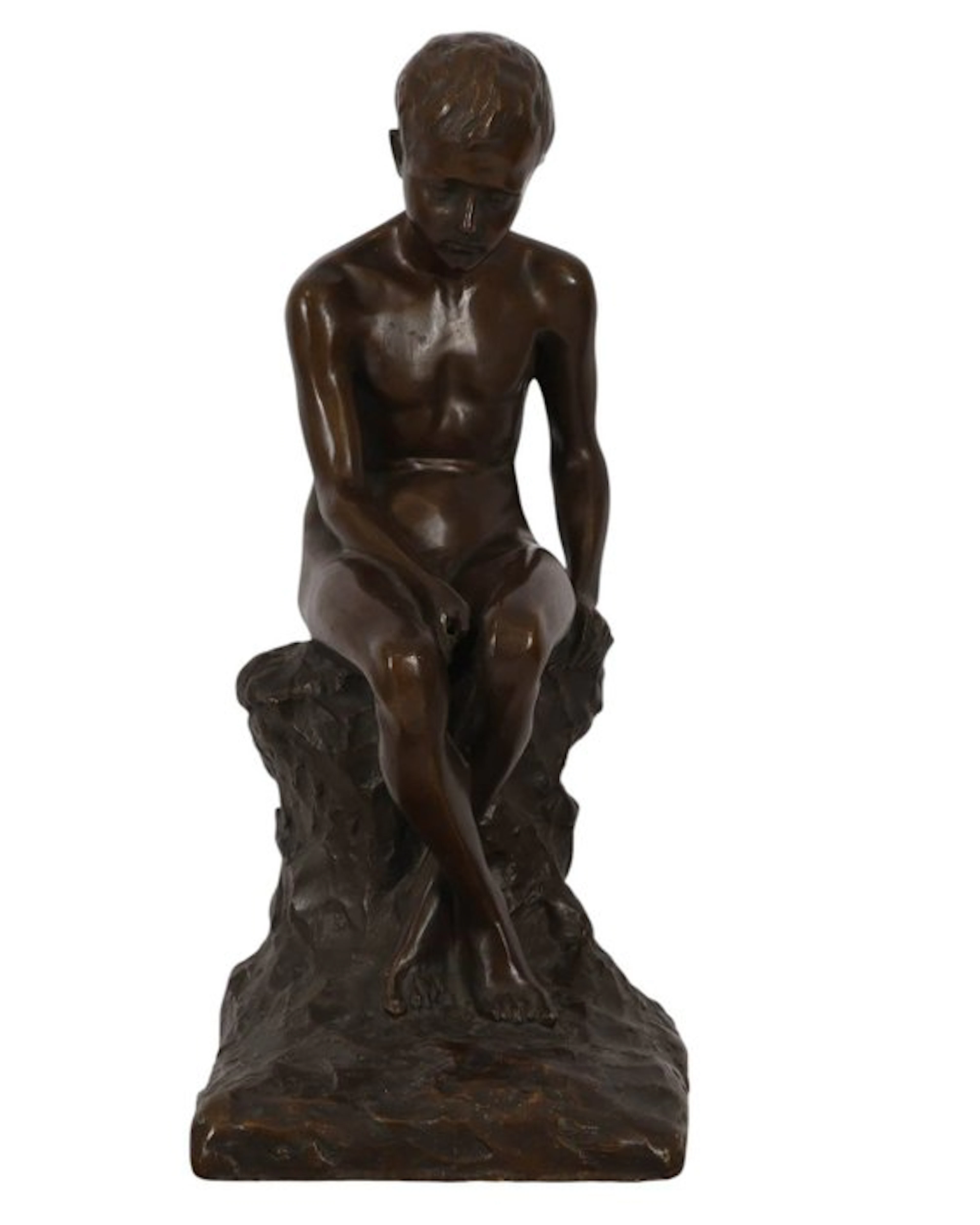 Rachel van Dantzig (1878-1949) - Sculpture, Zittende jongen - 36 cm - Bronze