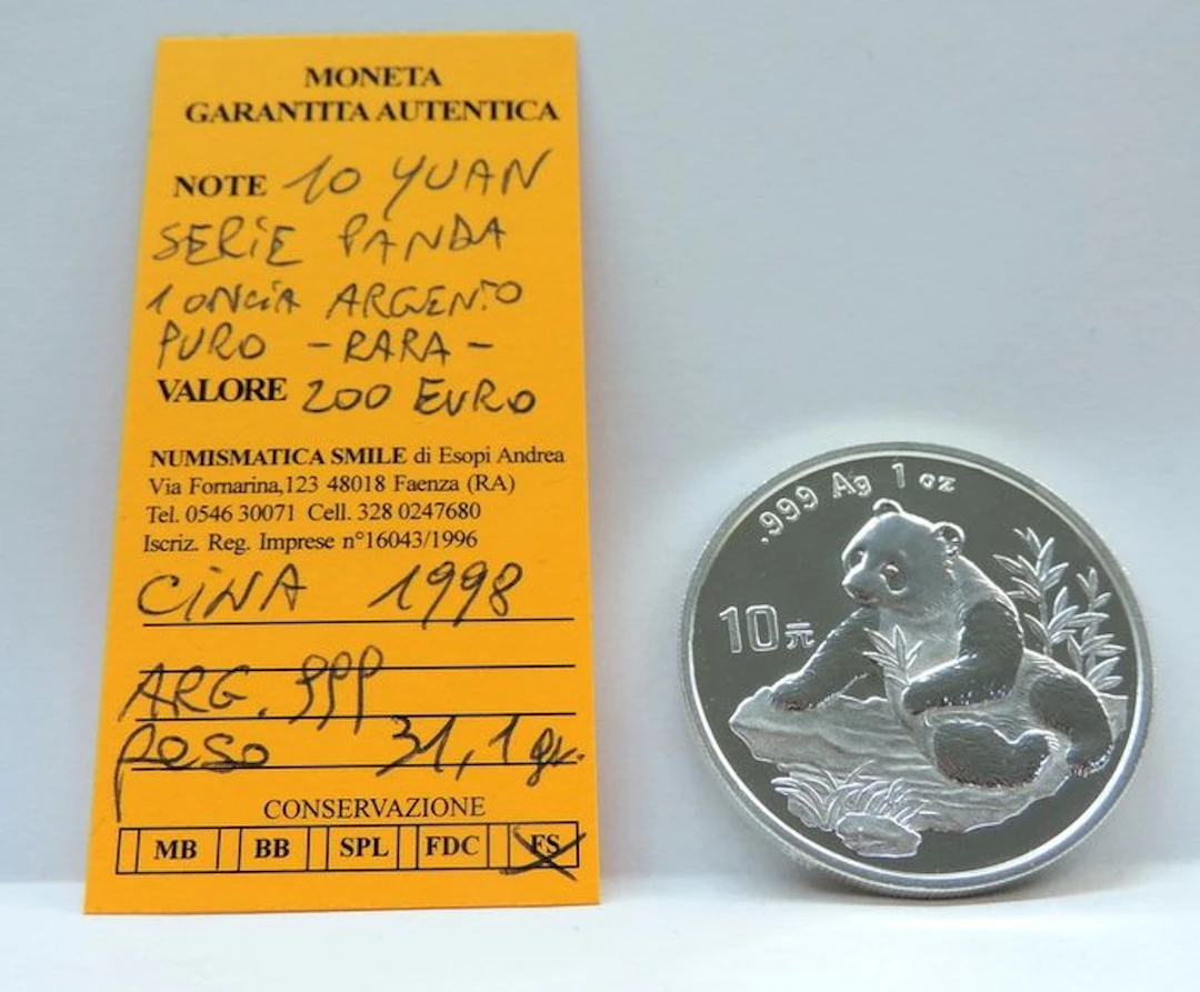 China. 10 Yuan 1998 "Oncia serie Panda" Proof (No reserve price)