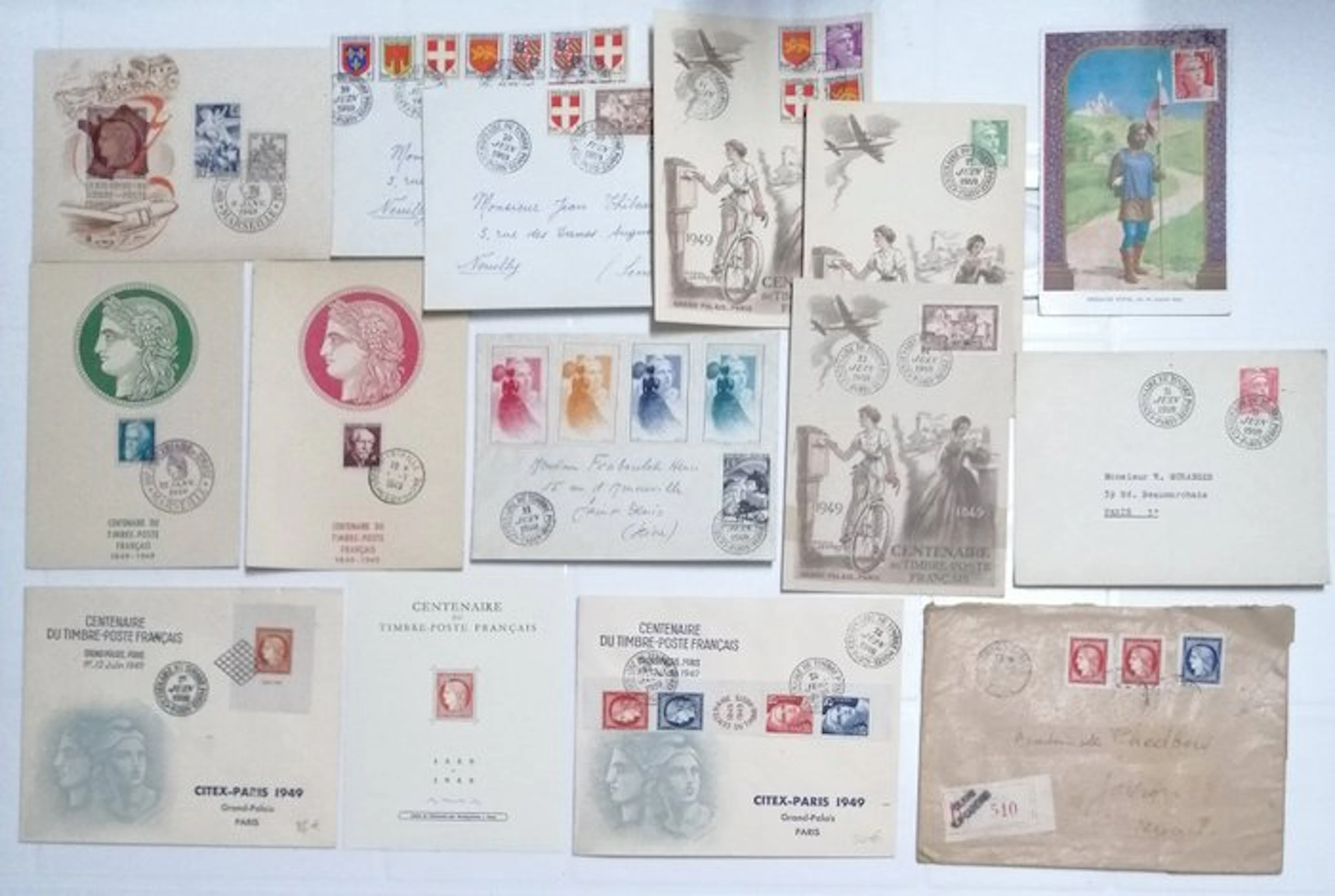 France 1949 - Centennial of the stamp: a batch of documents