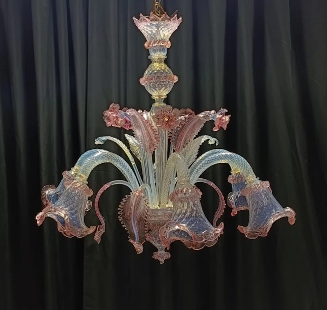 Chandelier - Opal leaf - Murano glass - 6 lights