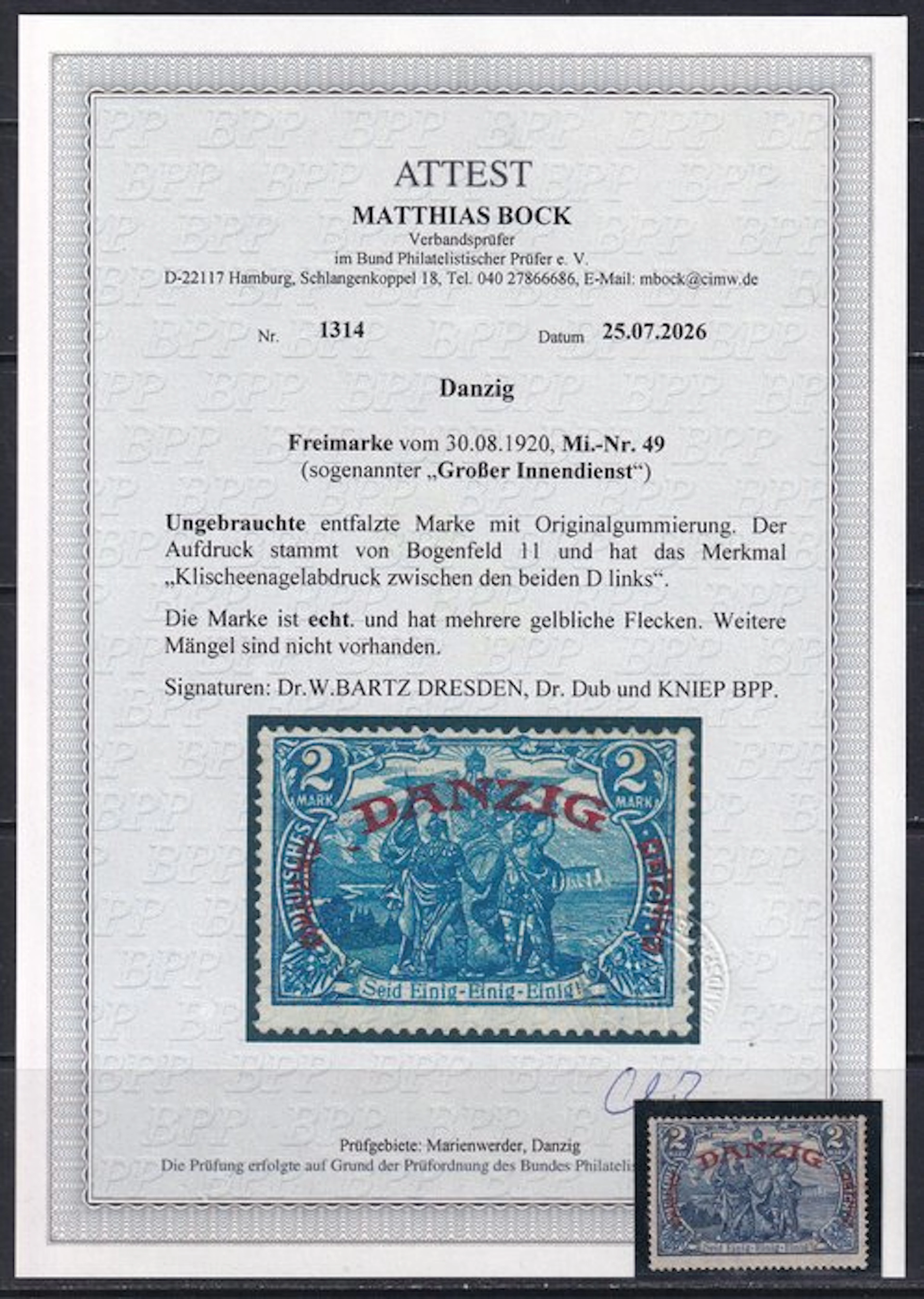 Danzig 1920 - 2 M Large Internal Service
