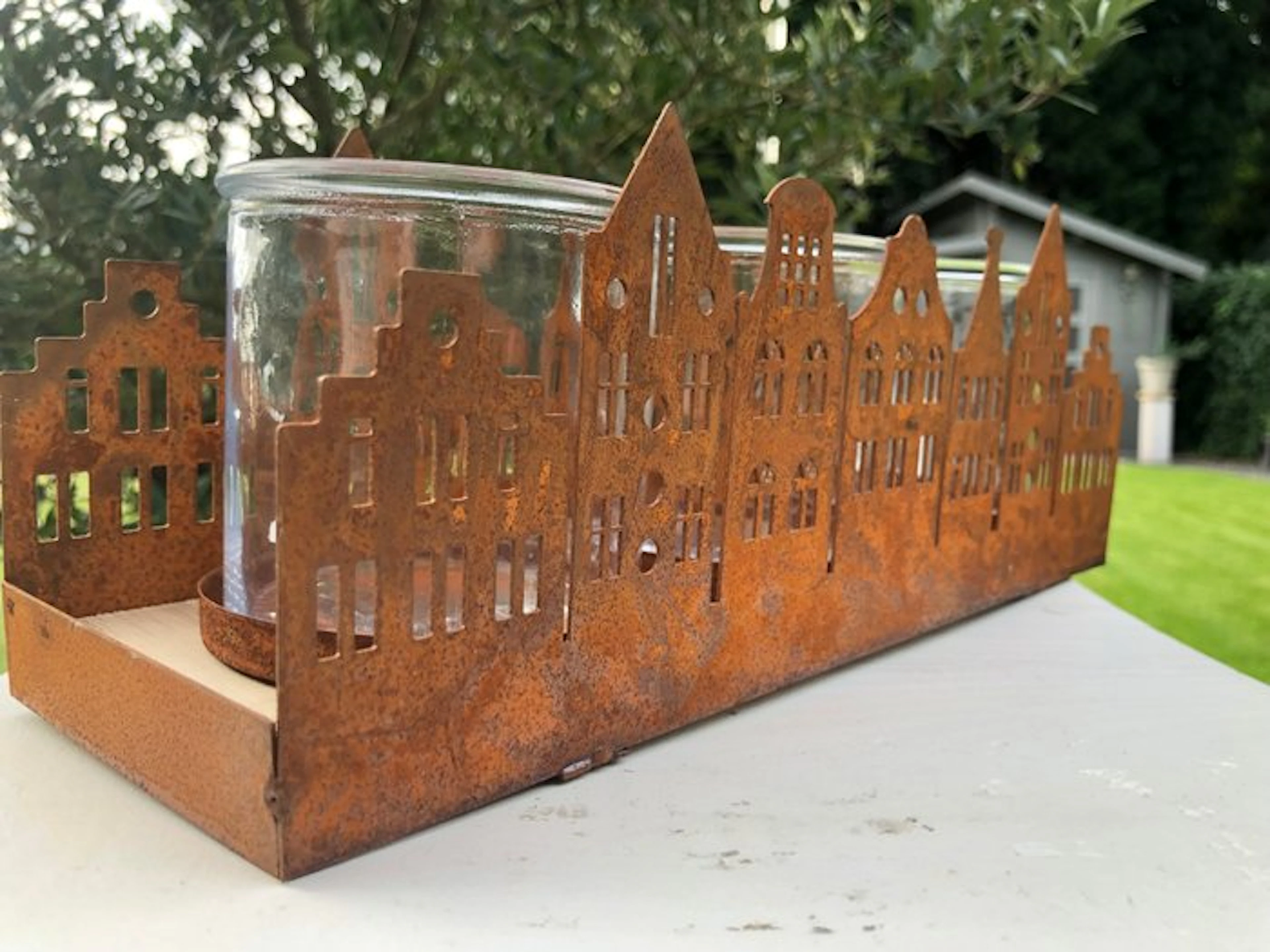 Candleholder - Glass, Wood, Metal - Canal houses, candlestick