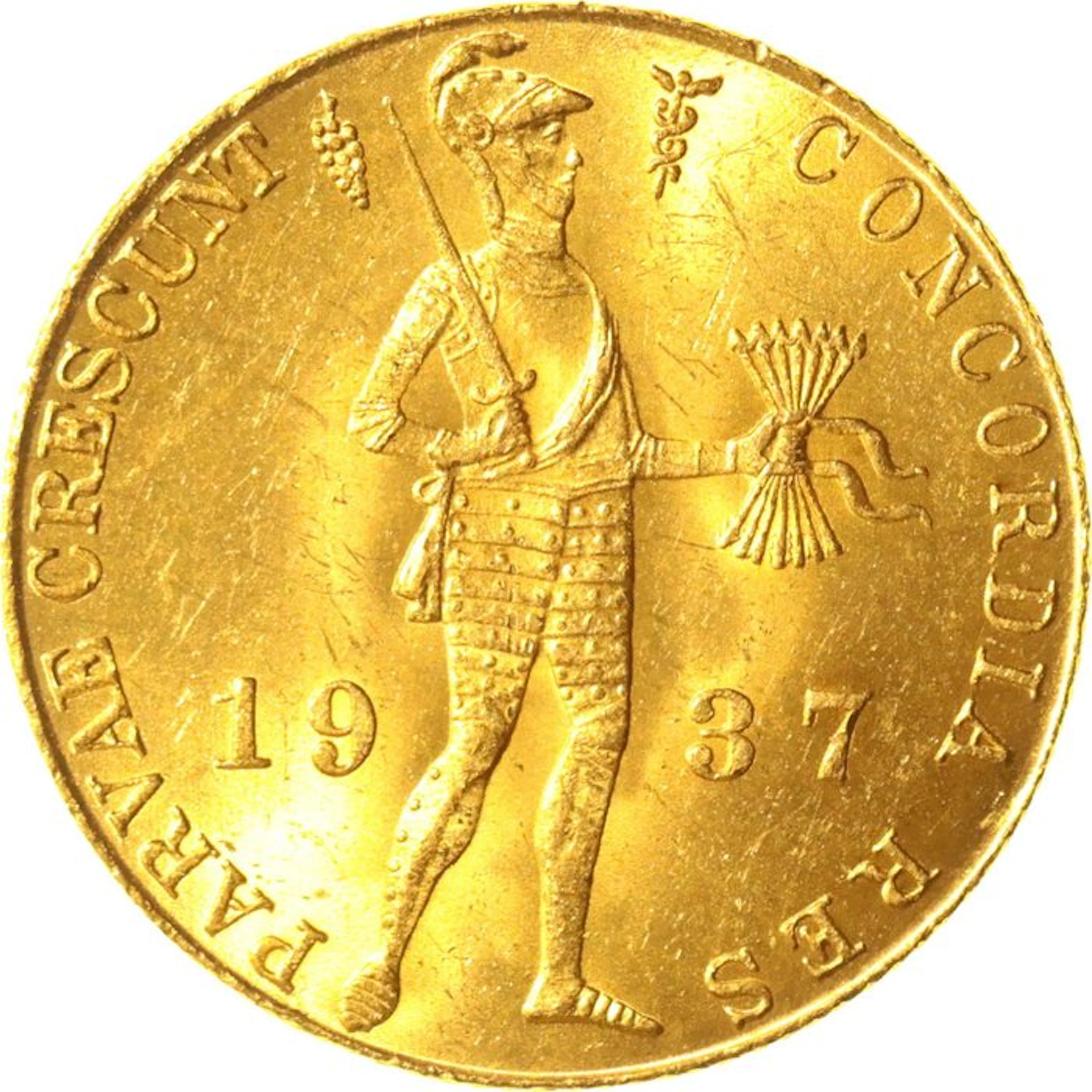 Netherlands. Wilhelmina. Gouden dukaat 1937