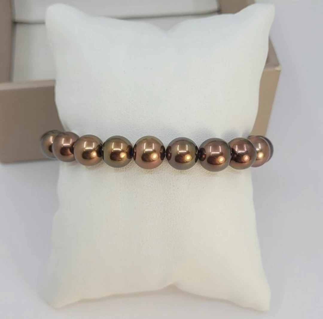 Bracelet 8.5x9.5mm Round Chocolate Tahitian Pearls