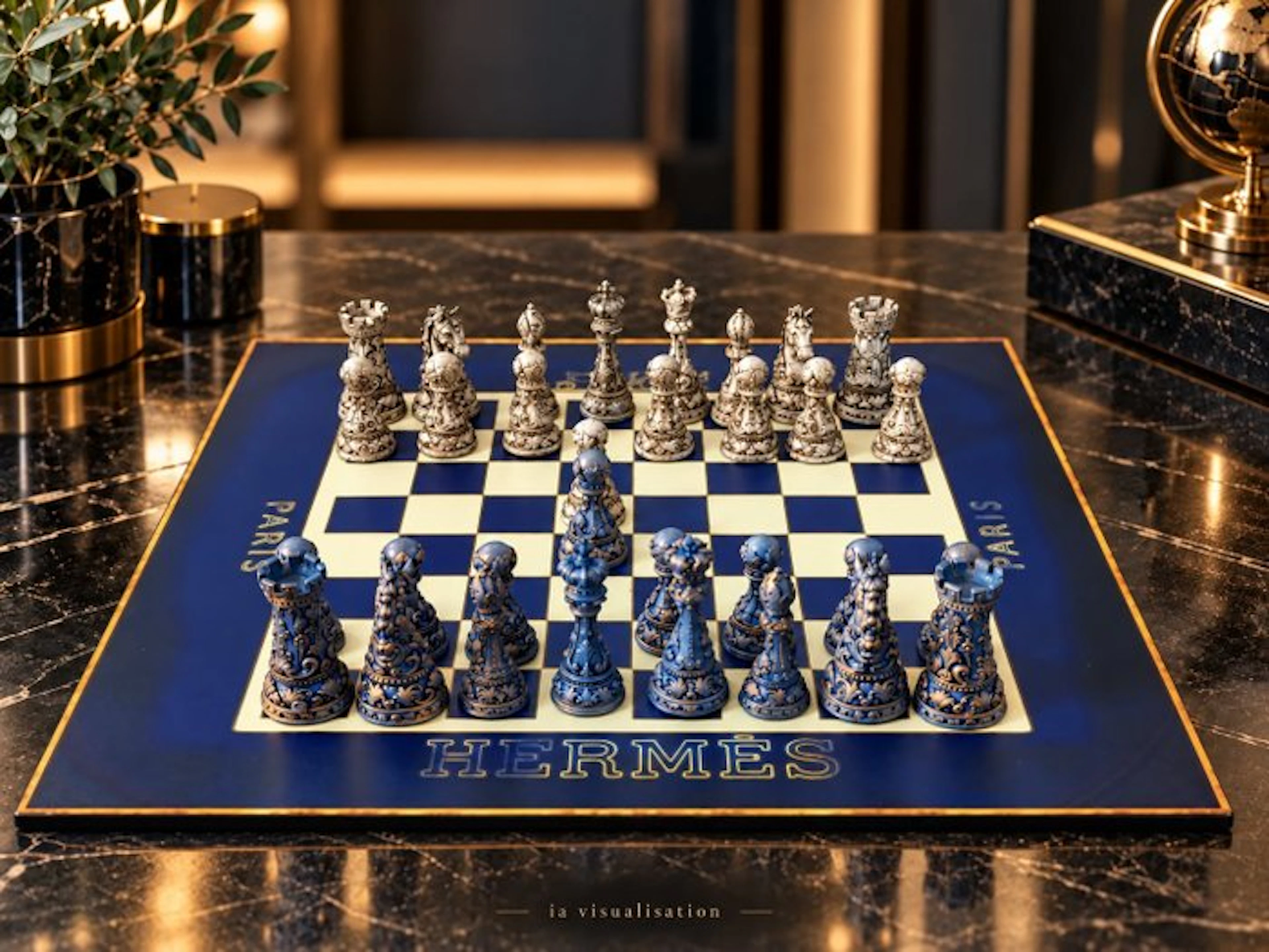 Dominique Kleiner - Échiquier d’art “Hermès – Bleu...
