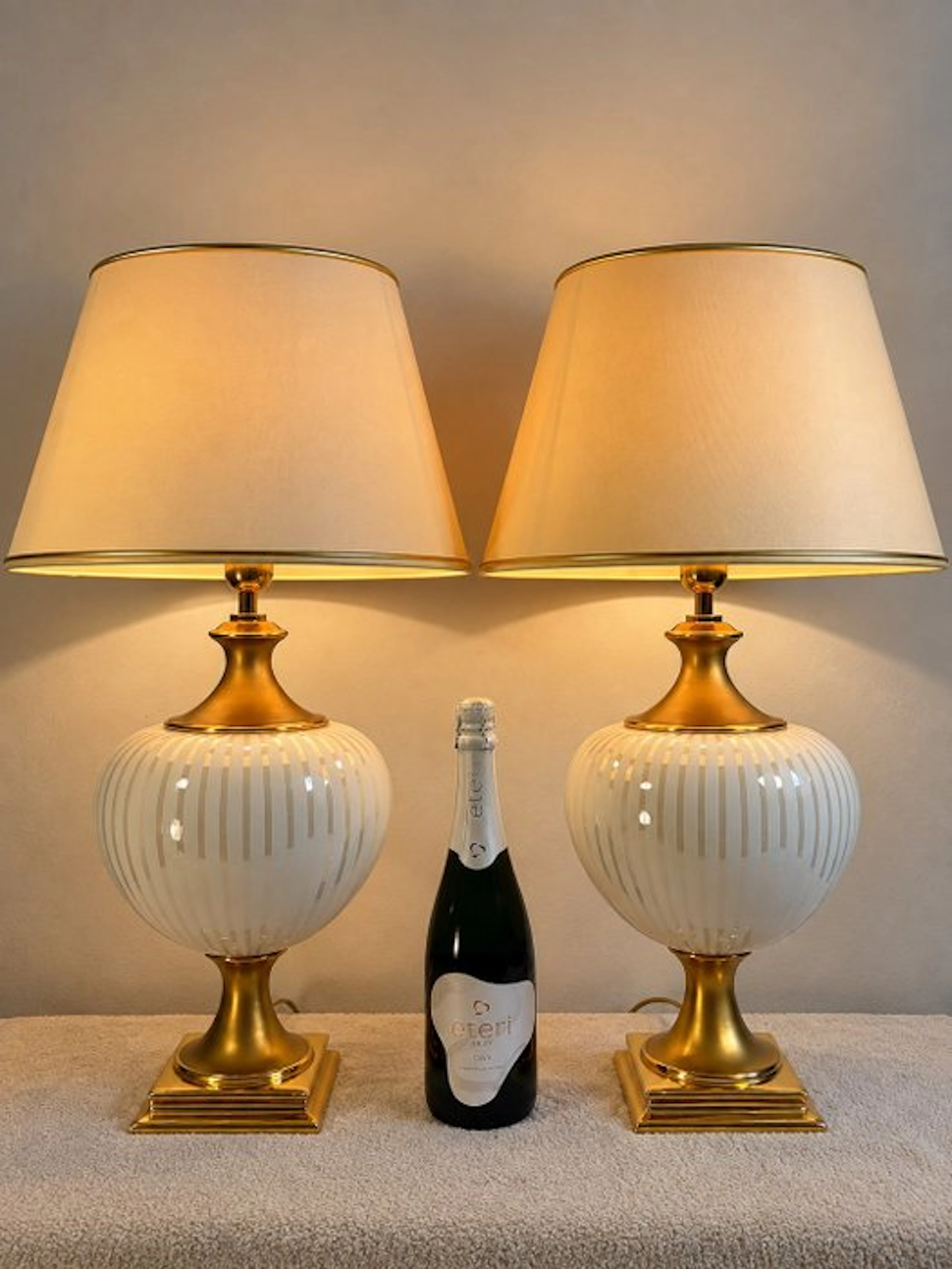 Table lamp (2) - Porcelain, Brass, Textile