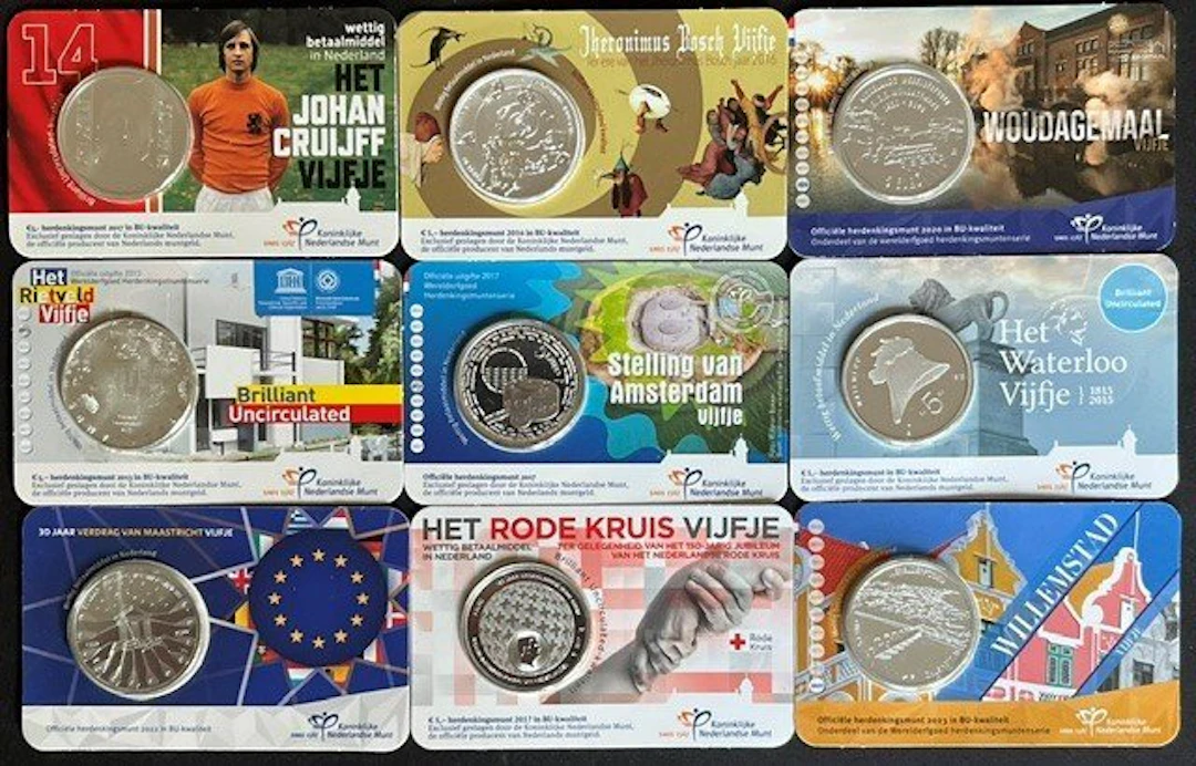 Netherlands. 5 Euro 2013/2023 (9 coincards) (No reserve price)