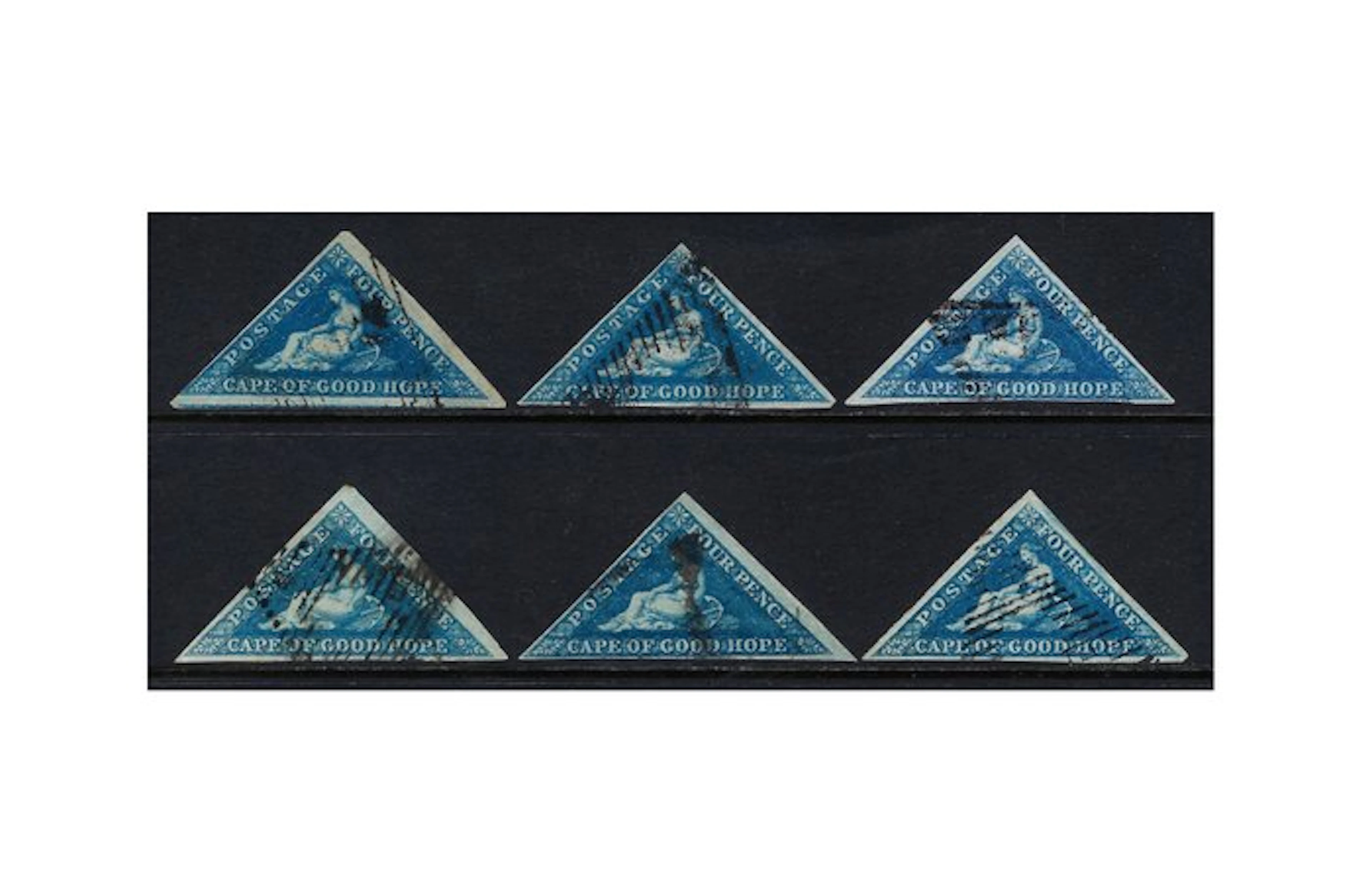 Cape of Good Hope 1853/64 - Triangulars 4d blue - Different colors