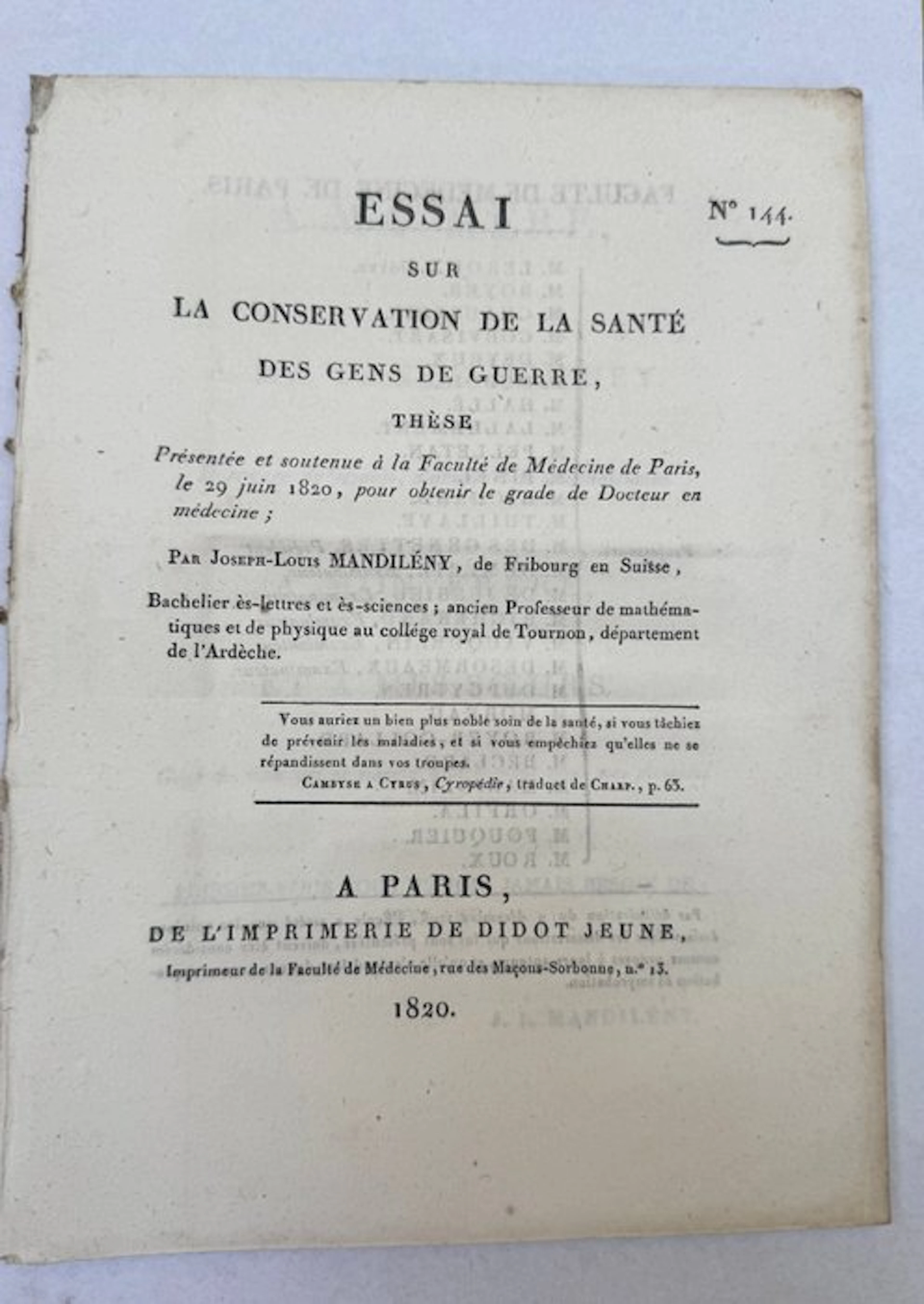 Mandilény (Joseph-Louis) - Essai sur la conservation de...