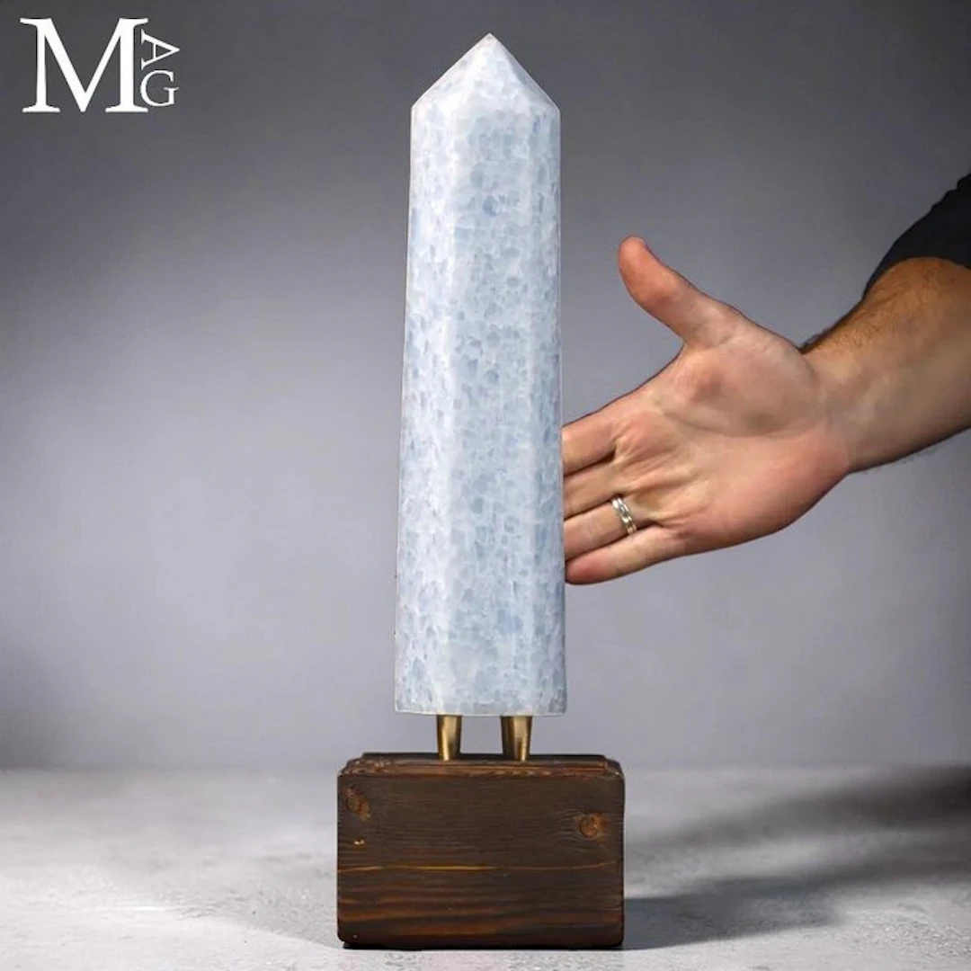 Exquisite Milky Blue Chalcedony Obelisk Obelisk Carved...
