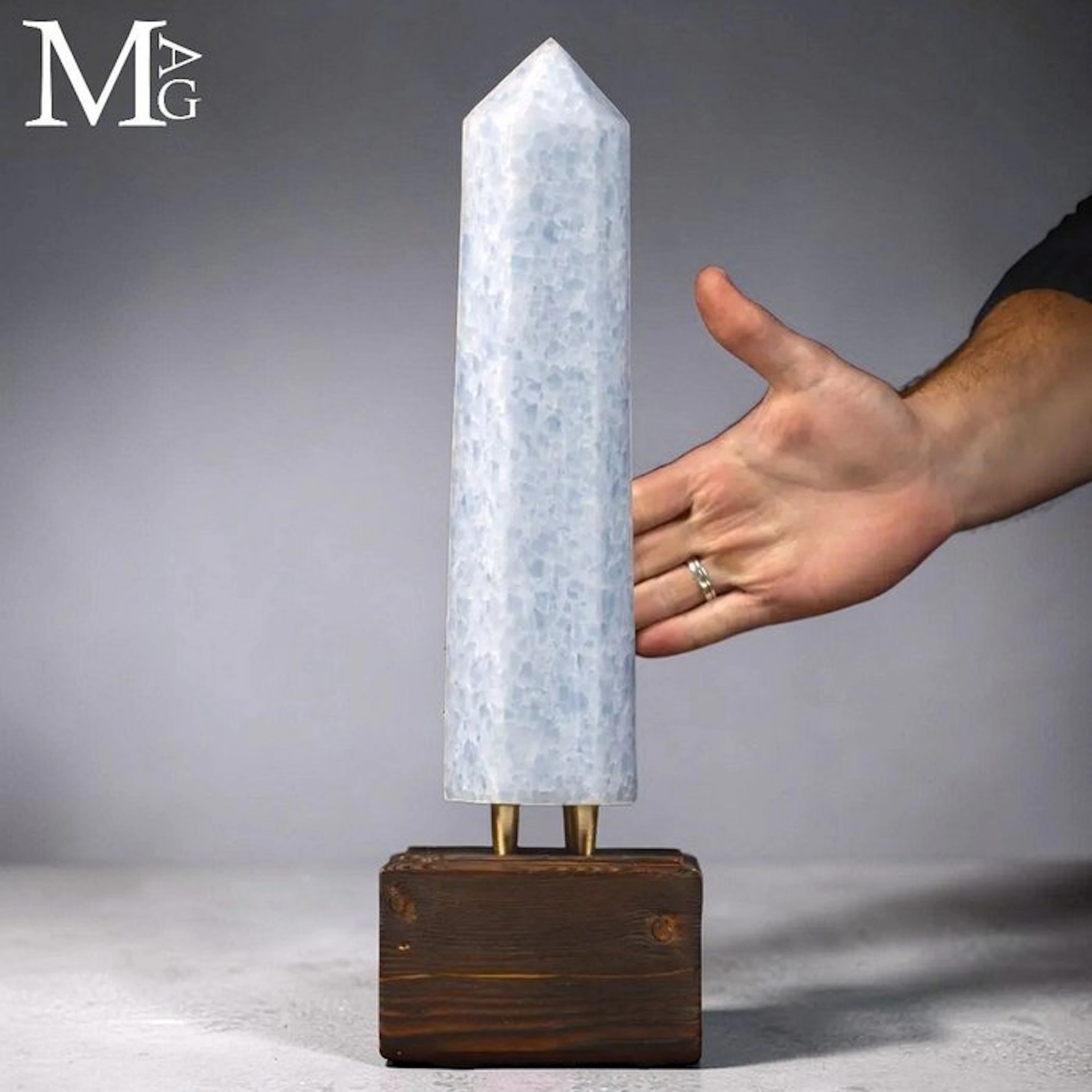 Exquisite Milky Blue Chalcedony Obelisk Obelisk Carved...