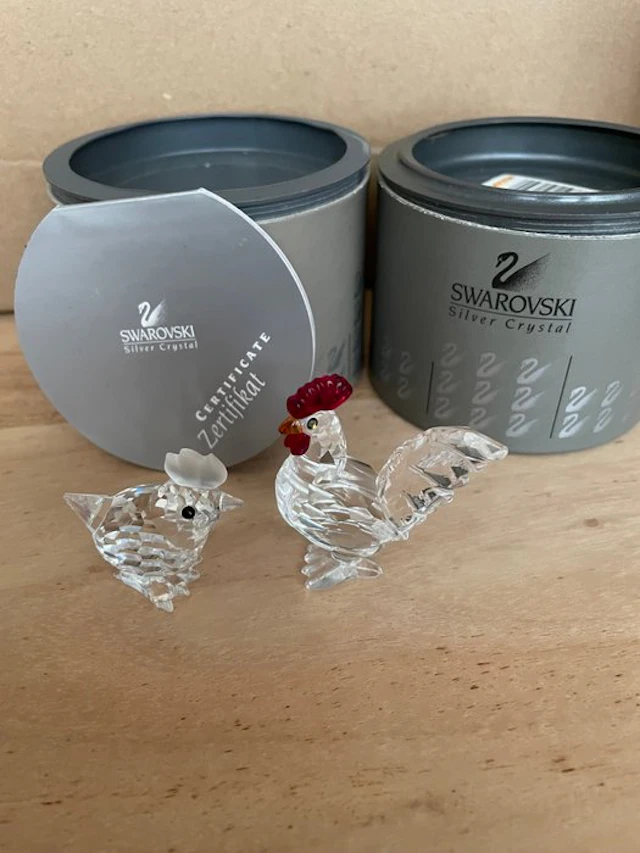Swarovski - Figurine - Set Kip en Haan - Boxed (2) - Crystal