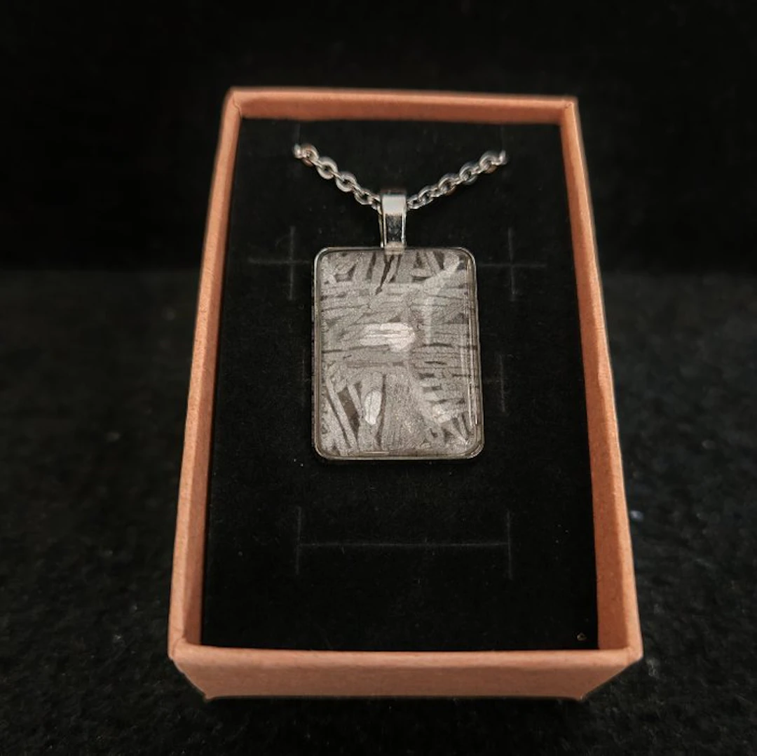 Stainless steel and meteorite pendant with stainless steel chain