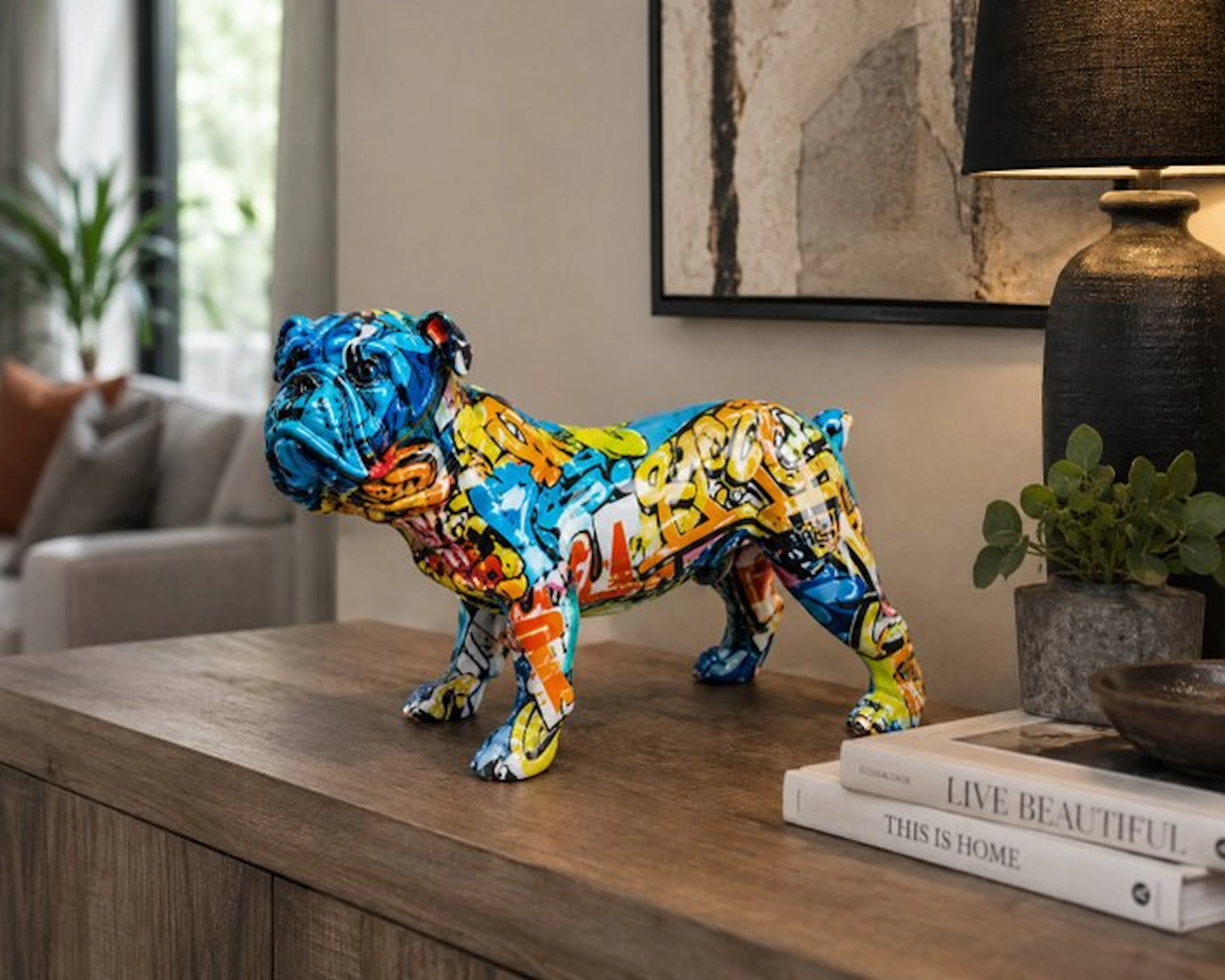 Statue, street Art Engelse staande buldog - 27 cm - polyresin
