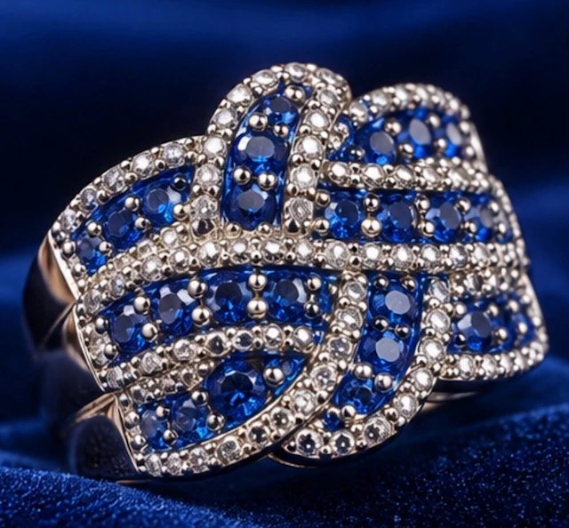 Elegant Regency 925 Silver Blue Sparkling Knot Cocktail Ring - Ring
