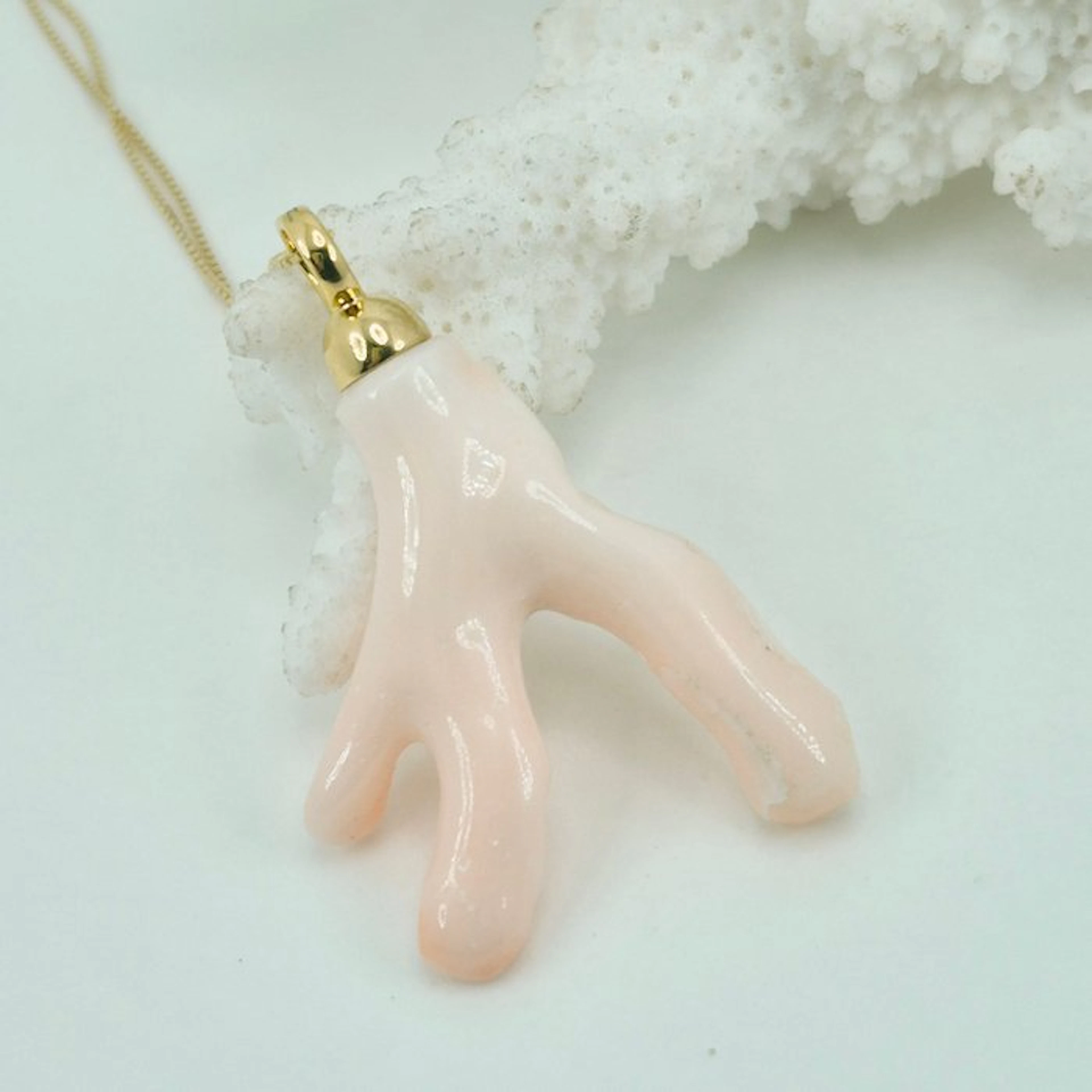 Coral - Silver, Gold-plated - Necklace with pendant - PINK CORAL