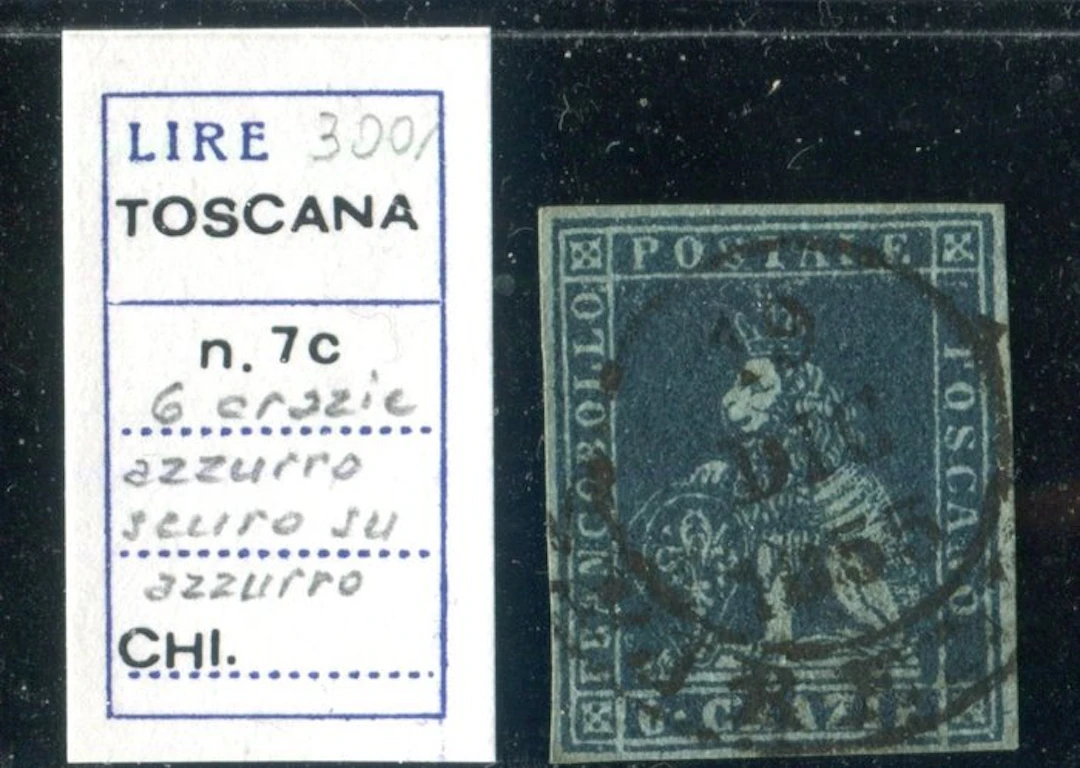Italian Ancient States - Tuscany 1851 - 6 crazy, 1st edition. - Sassone 7c.