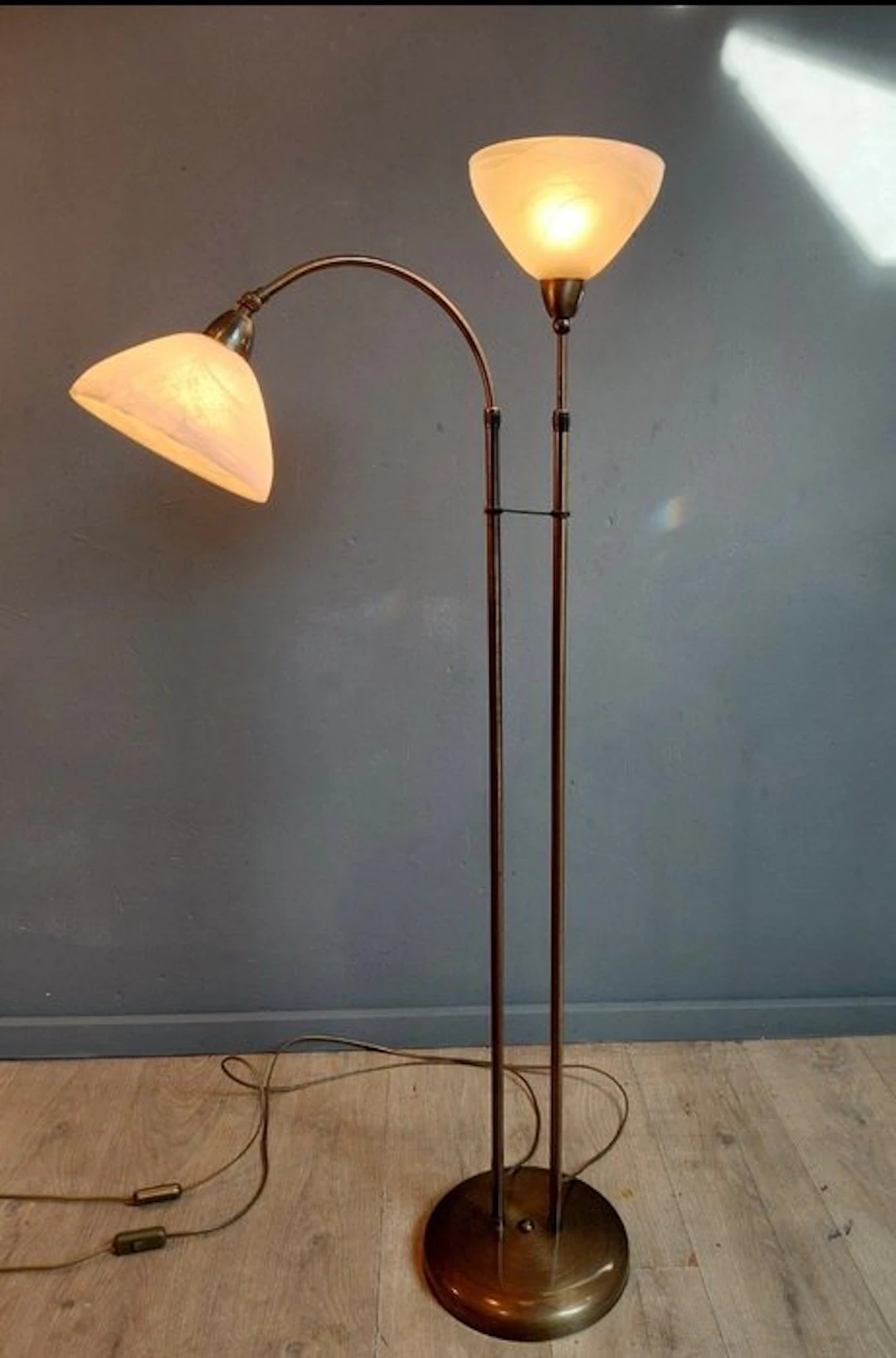 Floor lamp - Gilt brass, Brass - Height adjustable