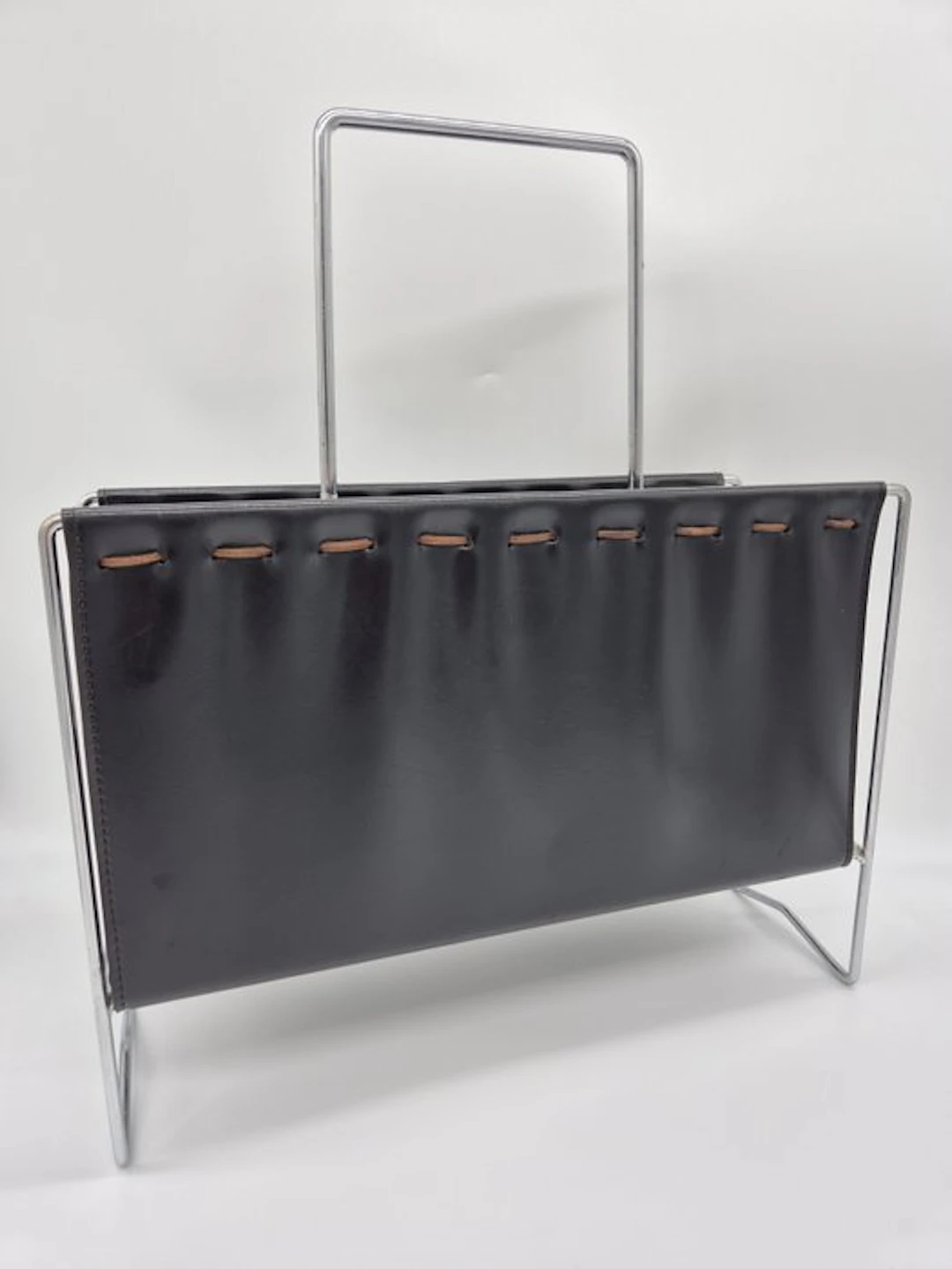 Mid-Century - Magazine rack - Leather, Chrome, Steel