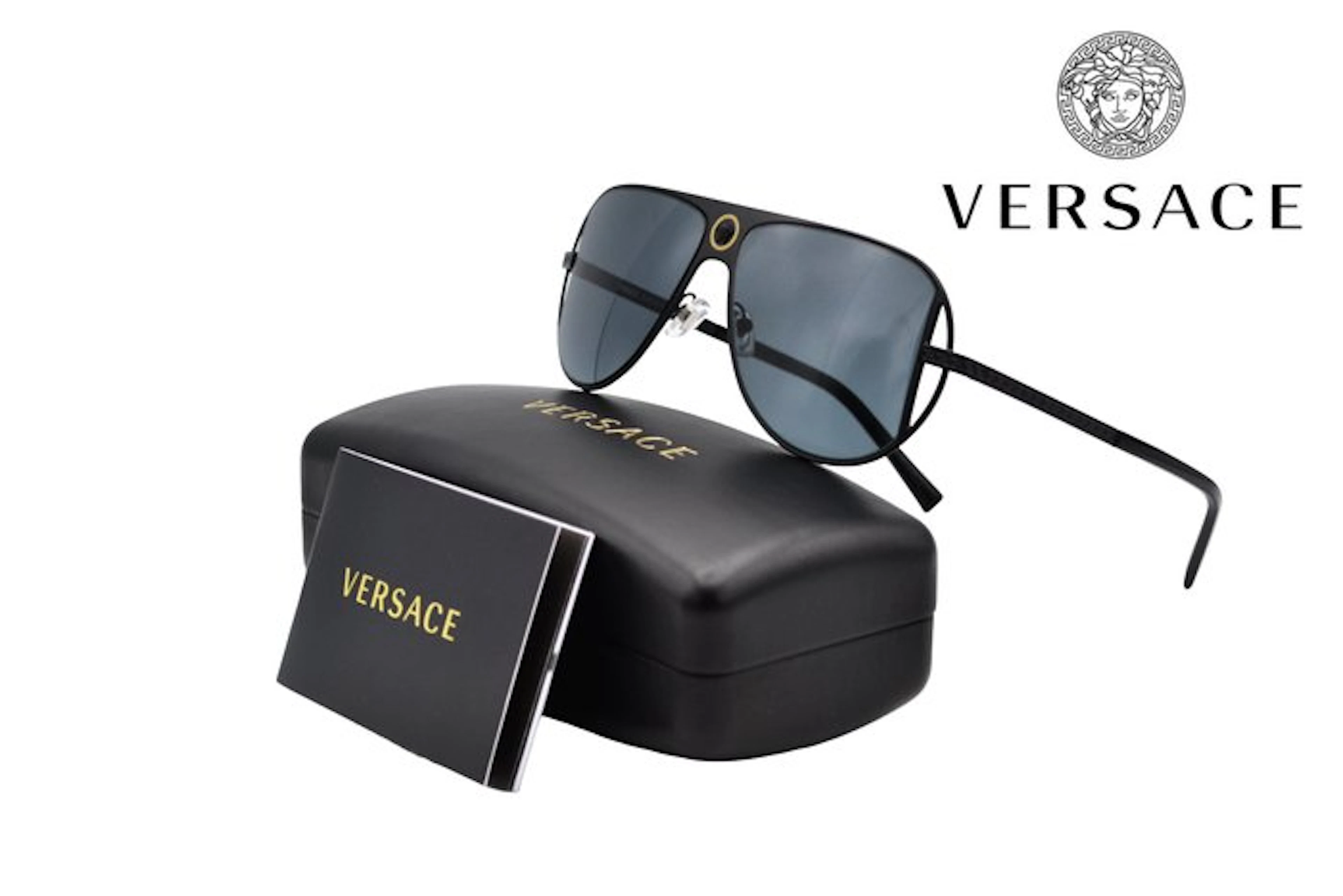 Versace - VE2212 - Made in Italy - Black & Gold Metal...
