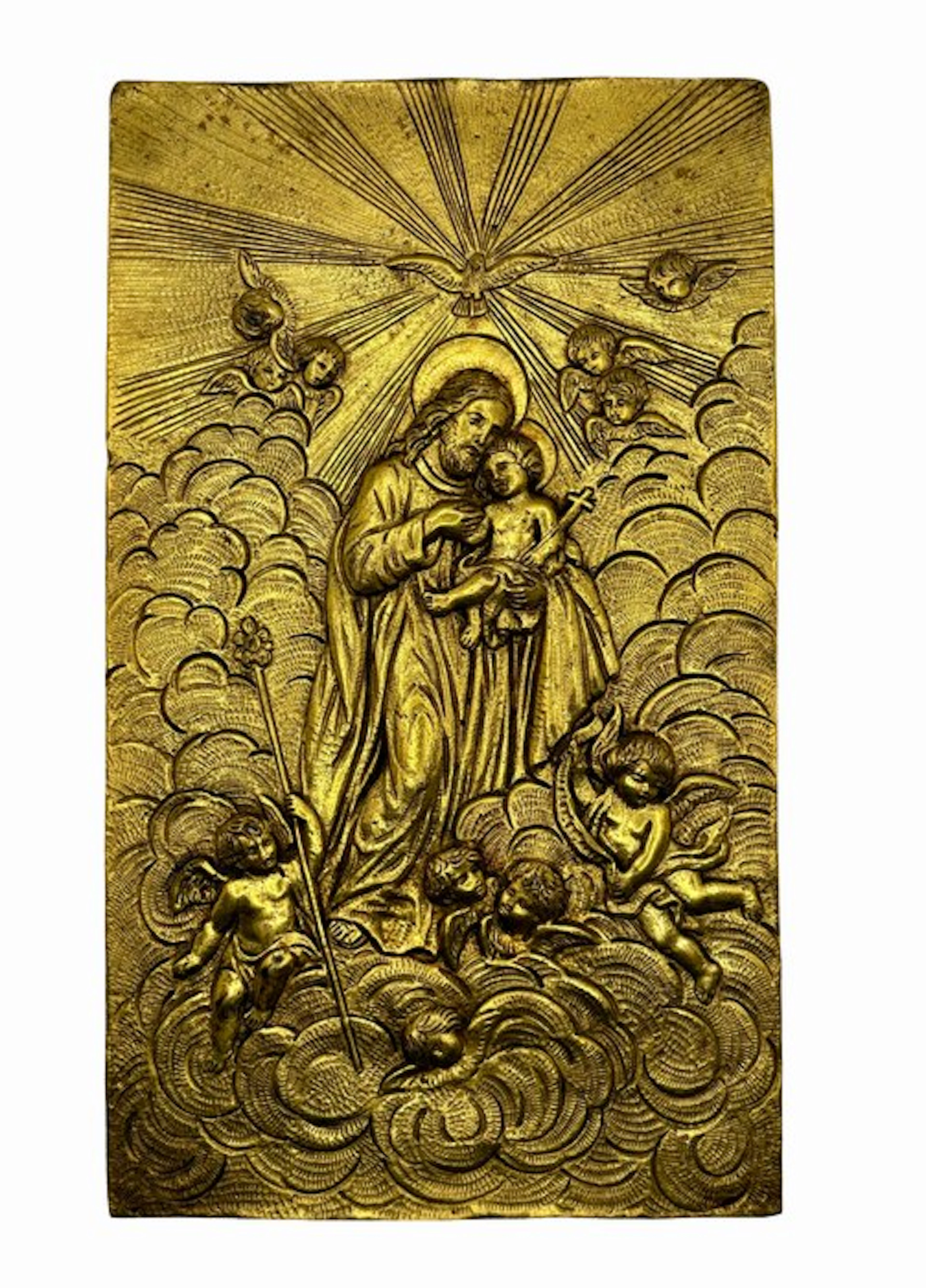 Relief, San Giuseppe e Gesù Bambino - XIX secolo - 23.3 cm - Bronze