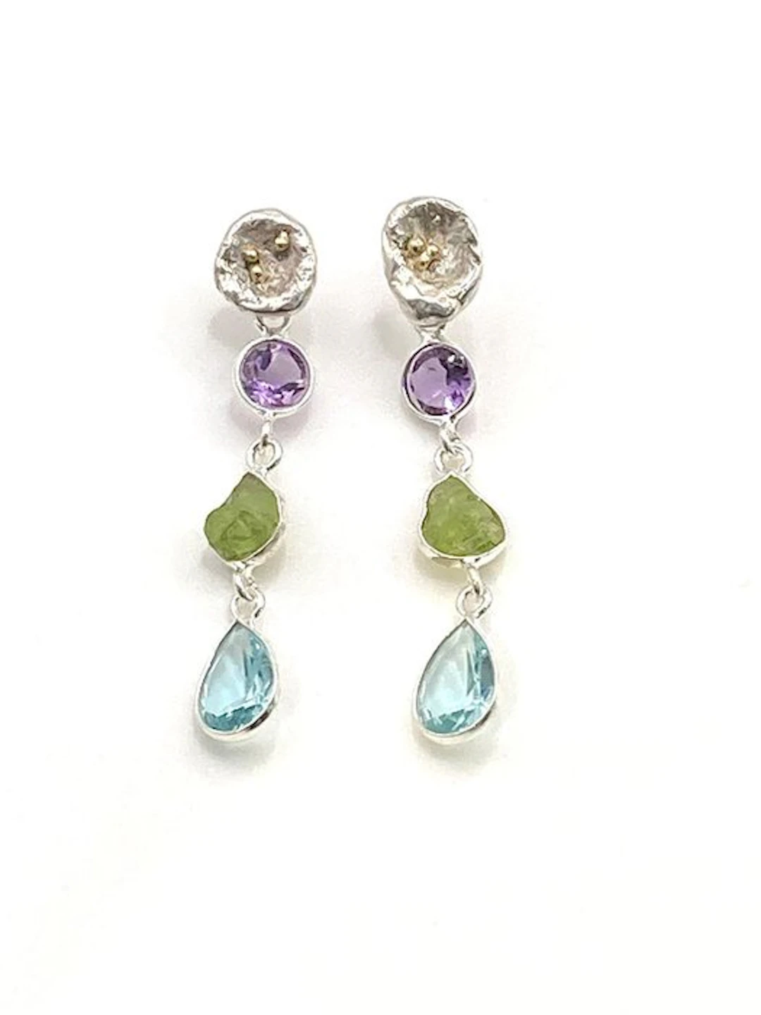 No reserve price - Earrings - 18 kt. Silver, Yellow gold Topaz
