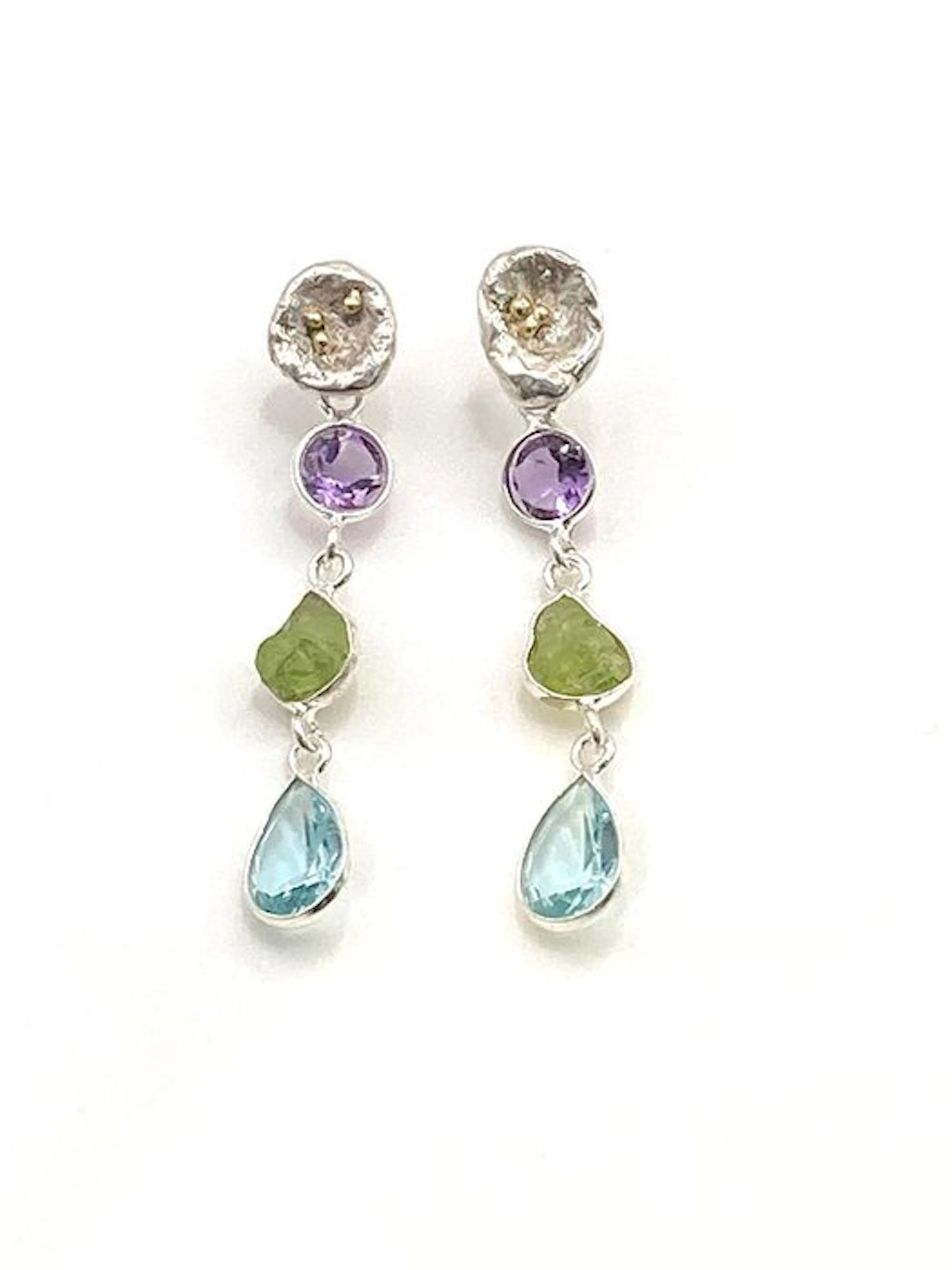 No reserve price - Earrings - 18 kt. Silver, Yellow gold Topaz