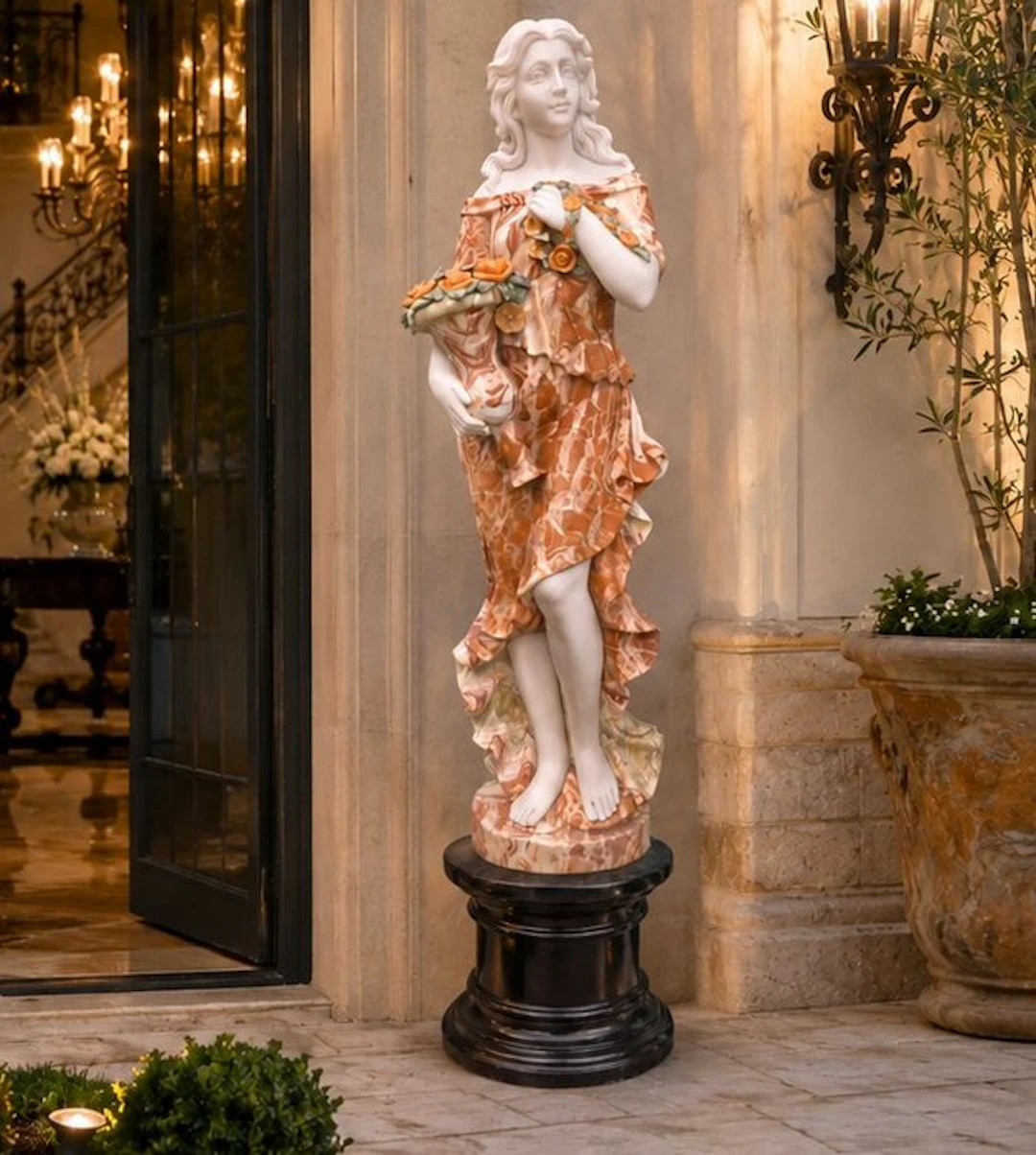 Statue, XL: Elegant Lady with Roses - 162.5 cm - Marble - 2026