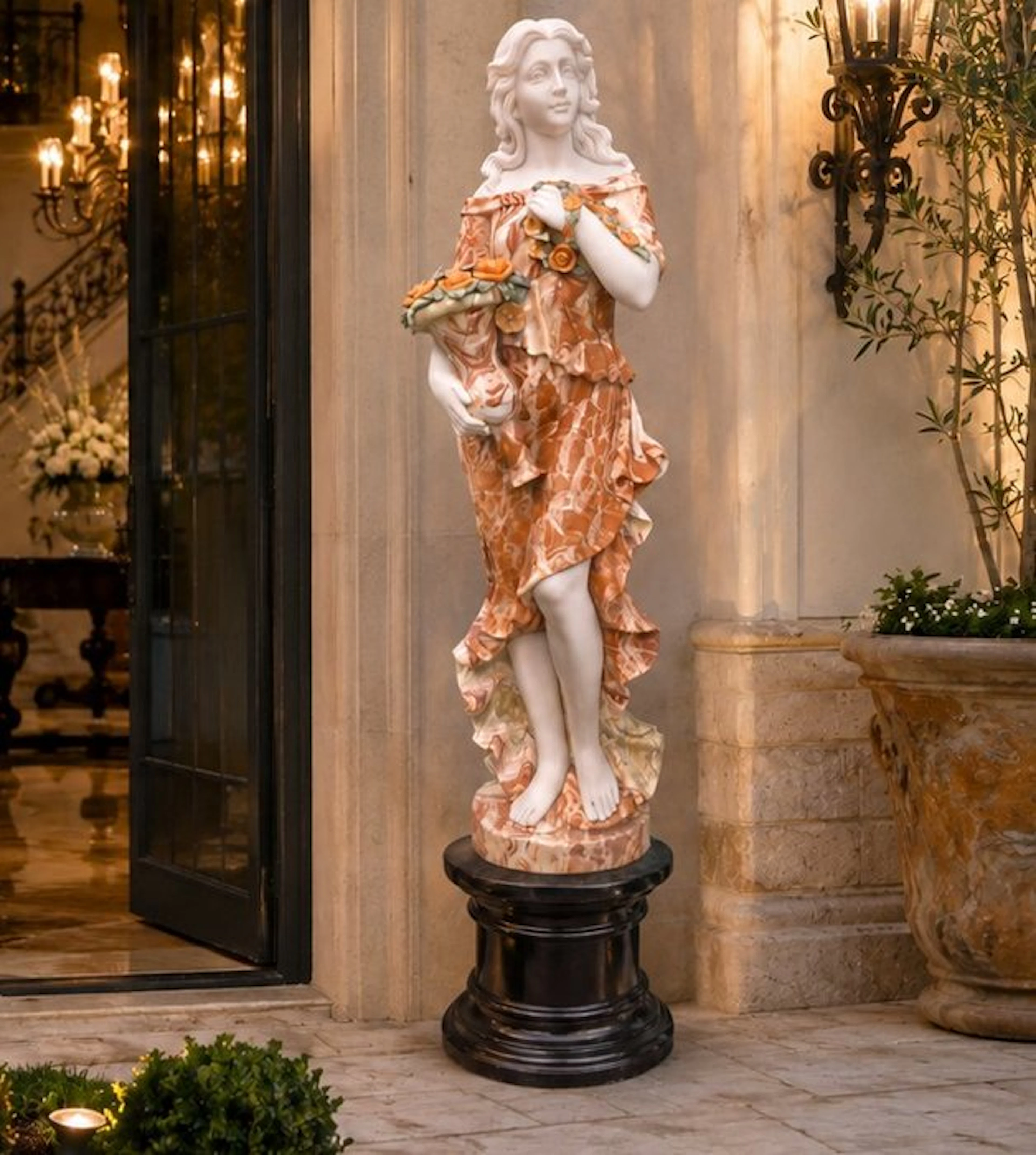 Statue, XL: Elegant Lady with Roses - 162.5 cm - Marble - 2026