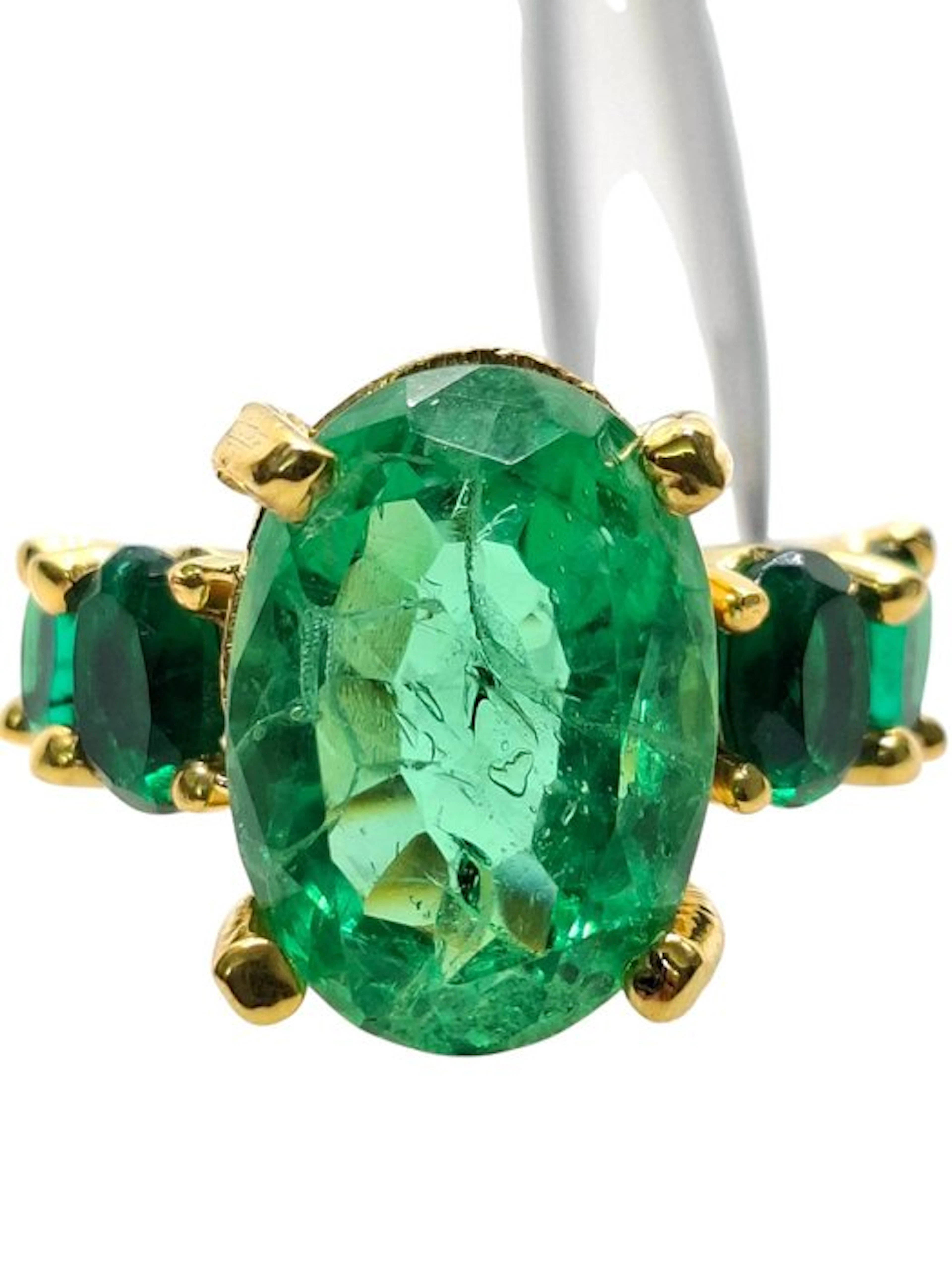 No reserve price - Ring - 9 kt. Silver, Yellow gold Emerald - Emerald