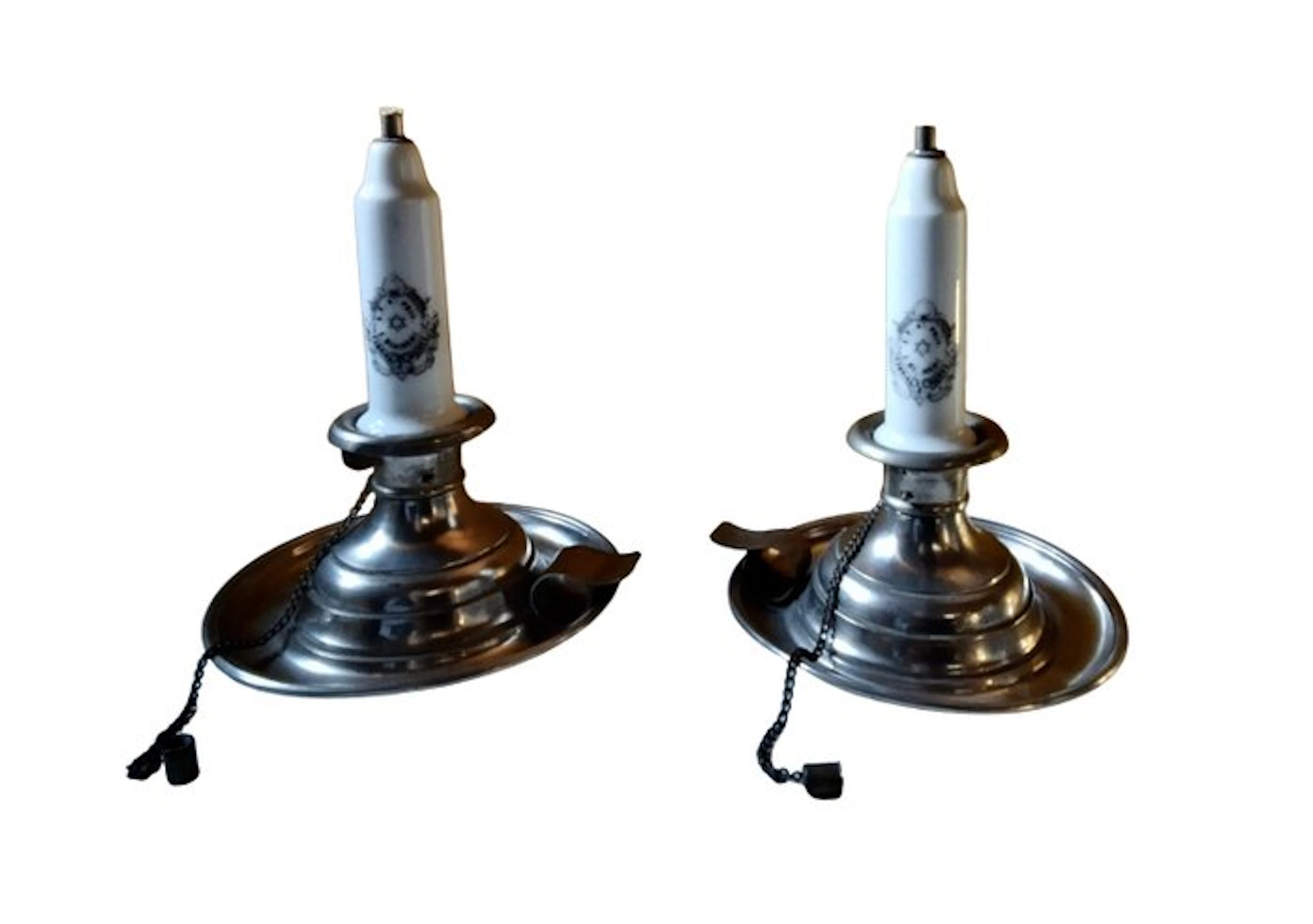 Candelabrum (2) - Nickel plated brass - Porcelain candelabras