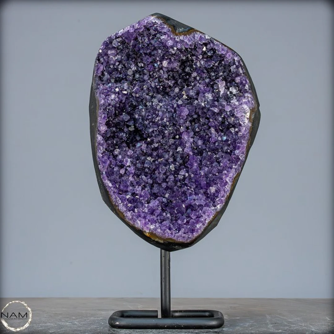 Natural Deep Purple Amethyst Druze on stand, Uruguay- 3202.27 g
