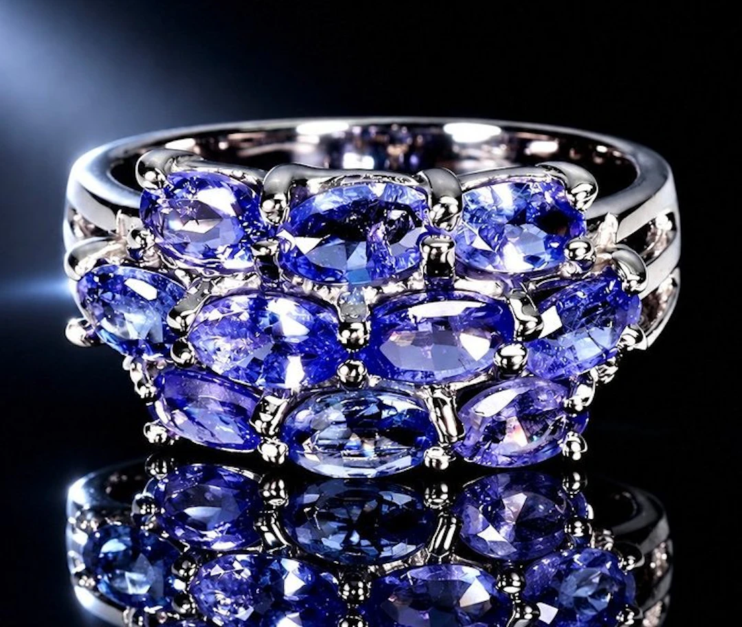 No reserve price - Ring 925 sterling silver, white-gold plated, Tanzanite