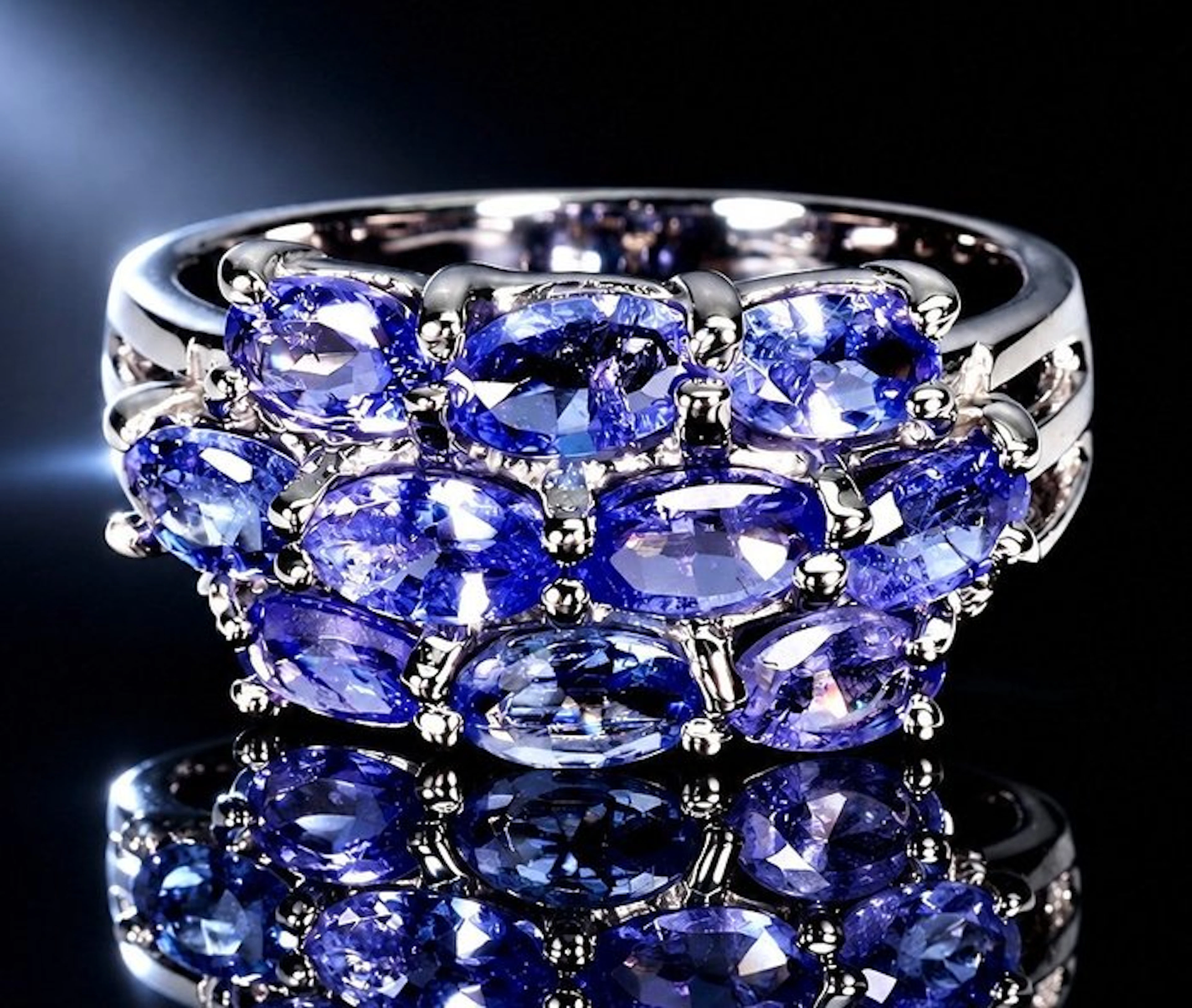 No reserve price - Ring 925 sterling silver, white-gold plated, Tanzanite
