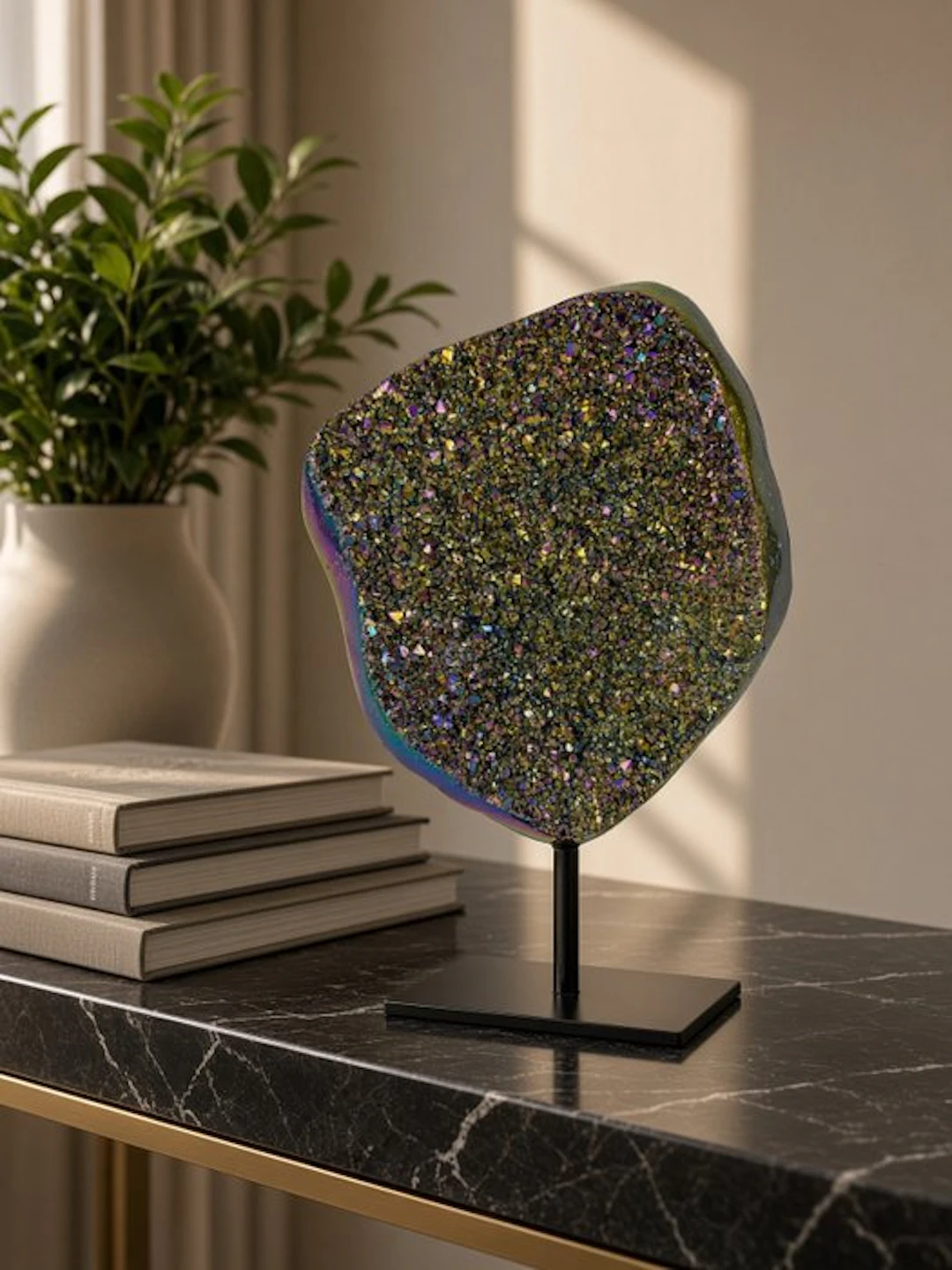 Rare Titanium Aura Agate Geode on Stand Crystal - Height...
