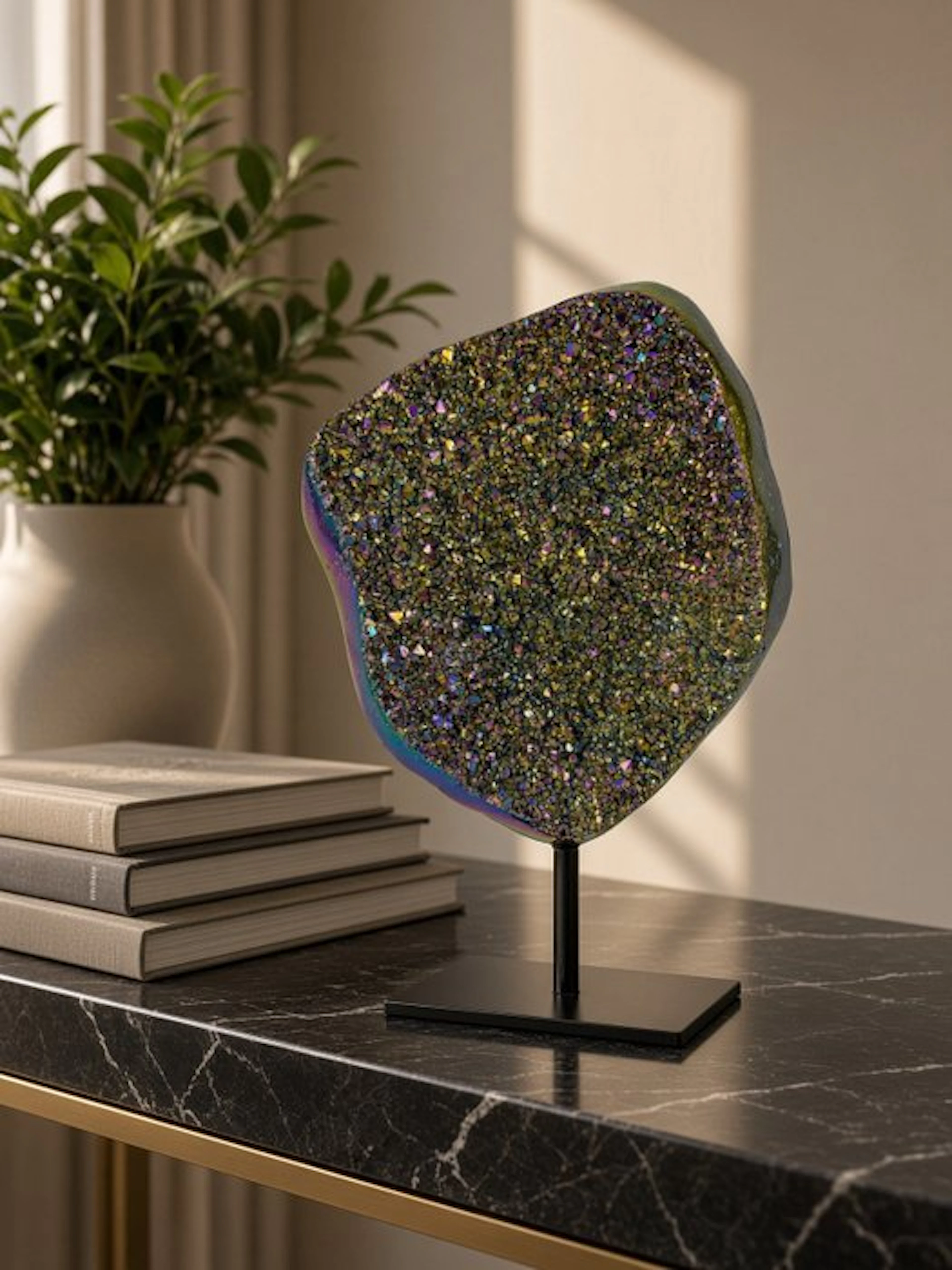 Rare Titanium Aura Agate Geode on Stand Crystal - Height...