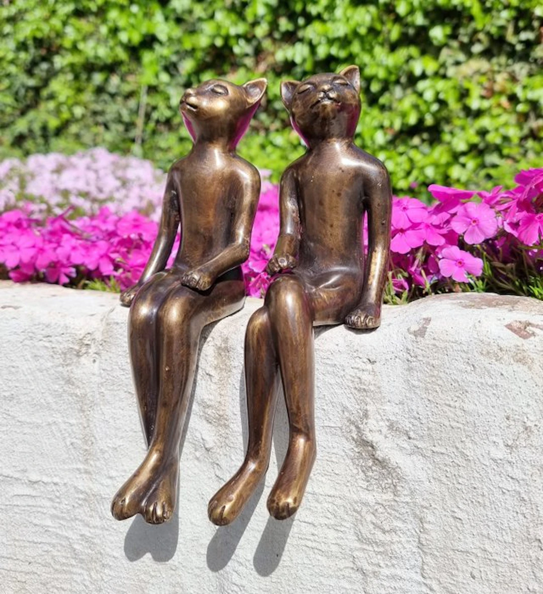Figurine - koppel zittende katjes - Bronze