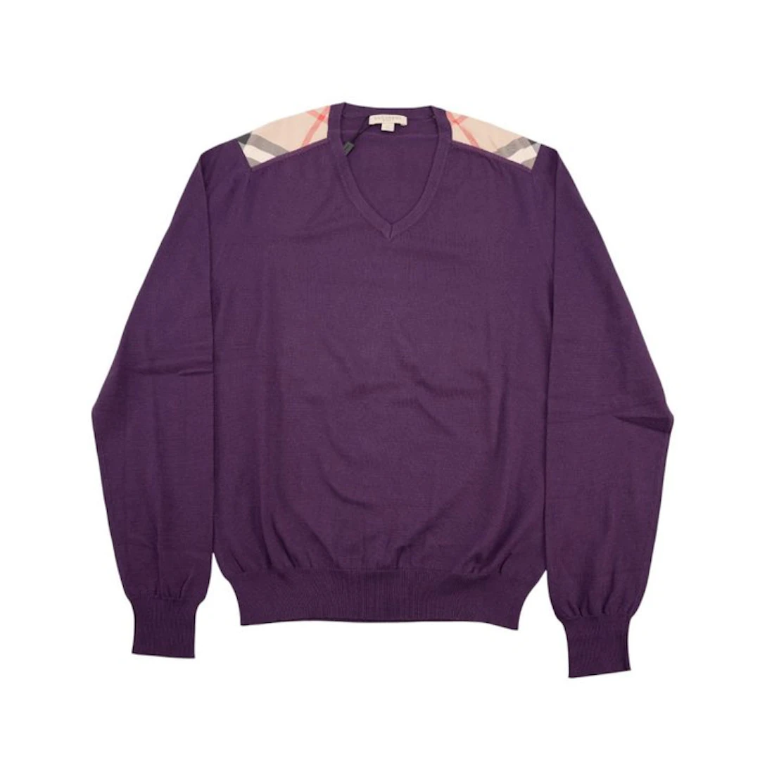 BURBERRY - Size S - Magenta Purple Sweater V-Neck 100%...
