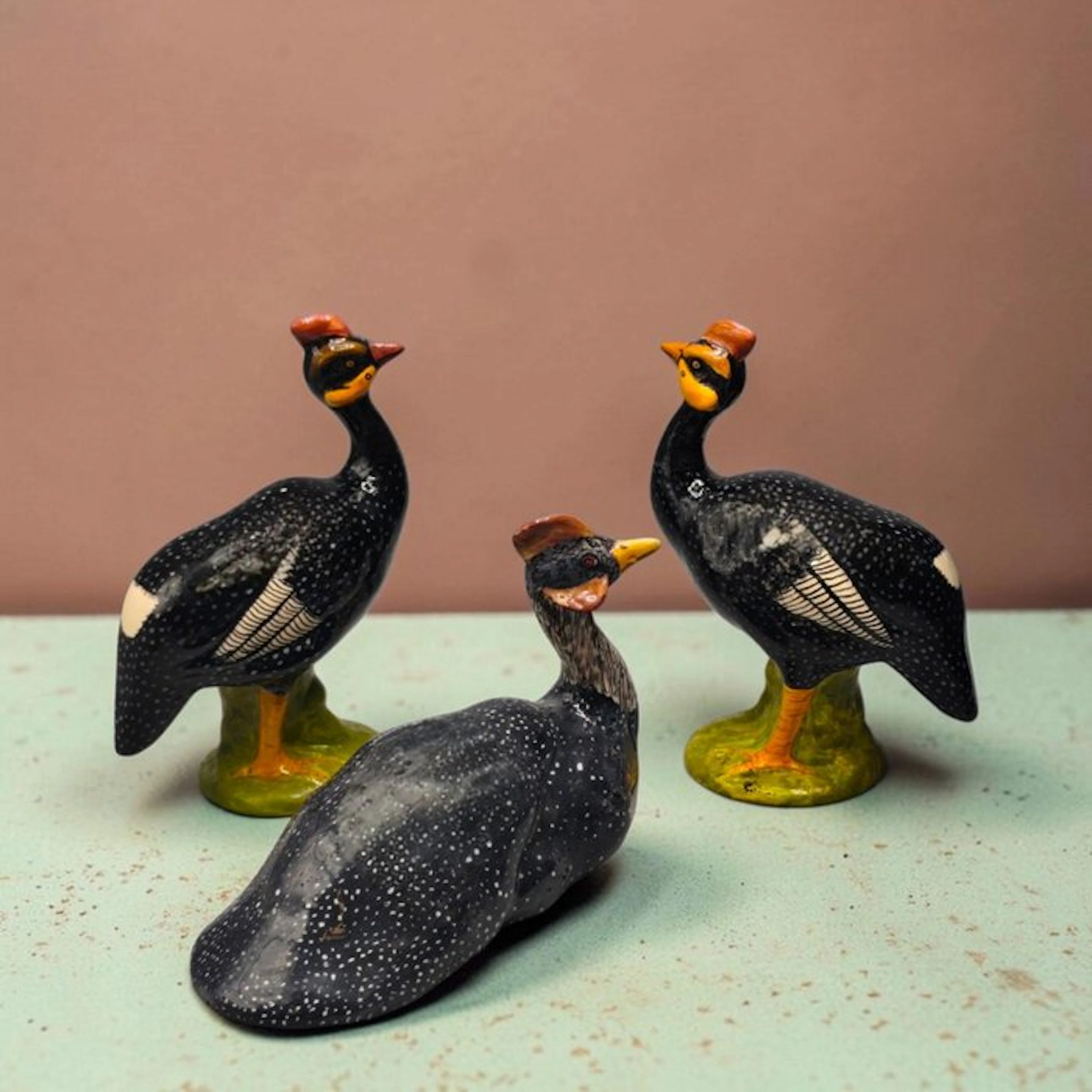 Decorative ornament - France - Hand-Painted Guinea Fowl