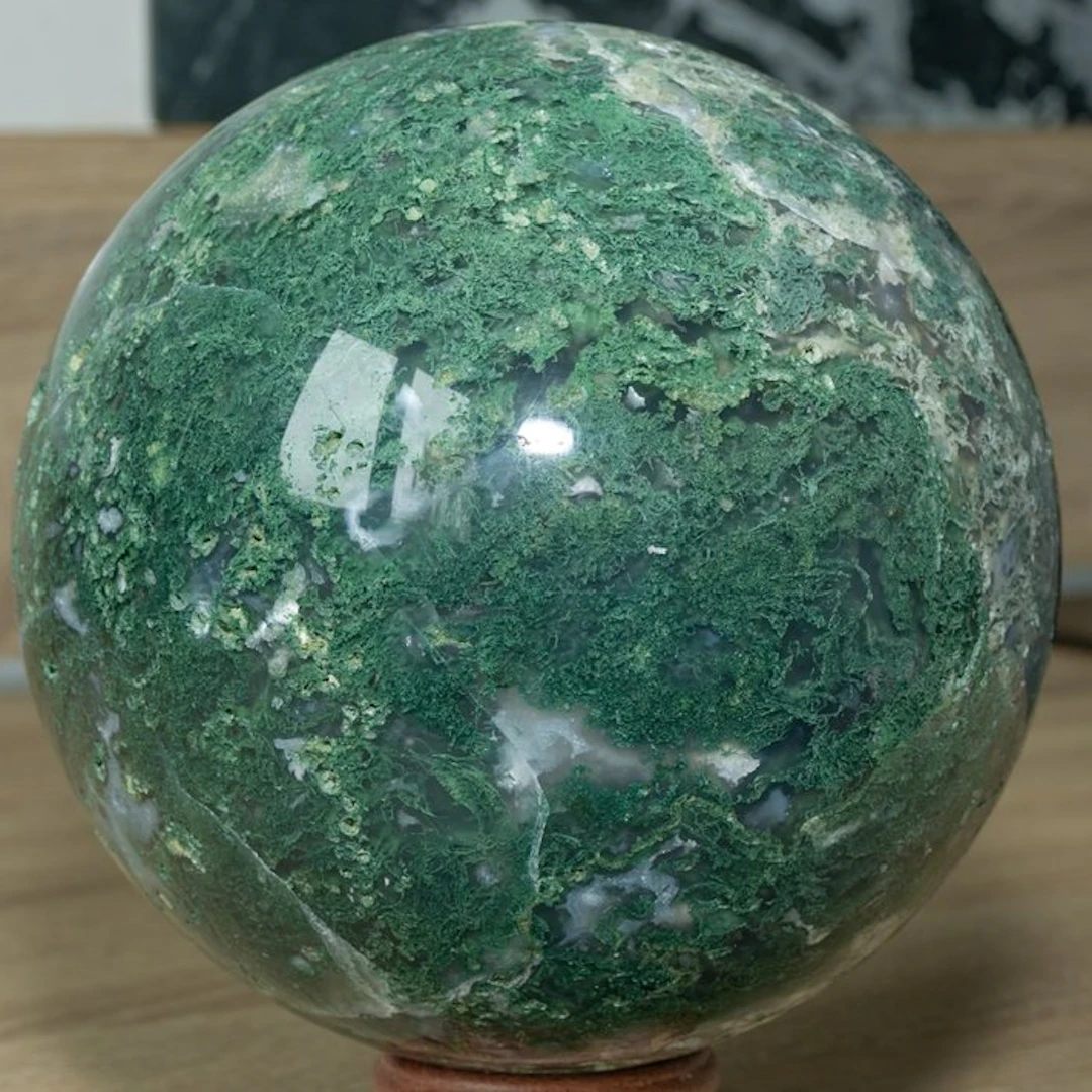Moss Agate Fine polished Large Quality moss agate Sphere...