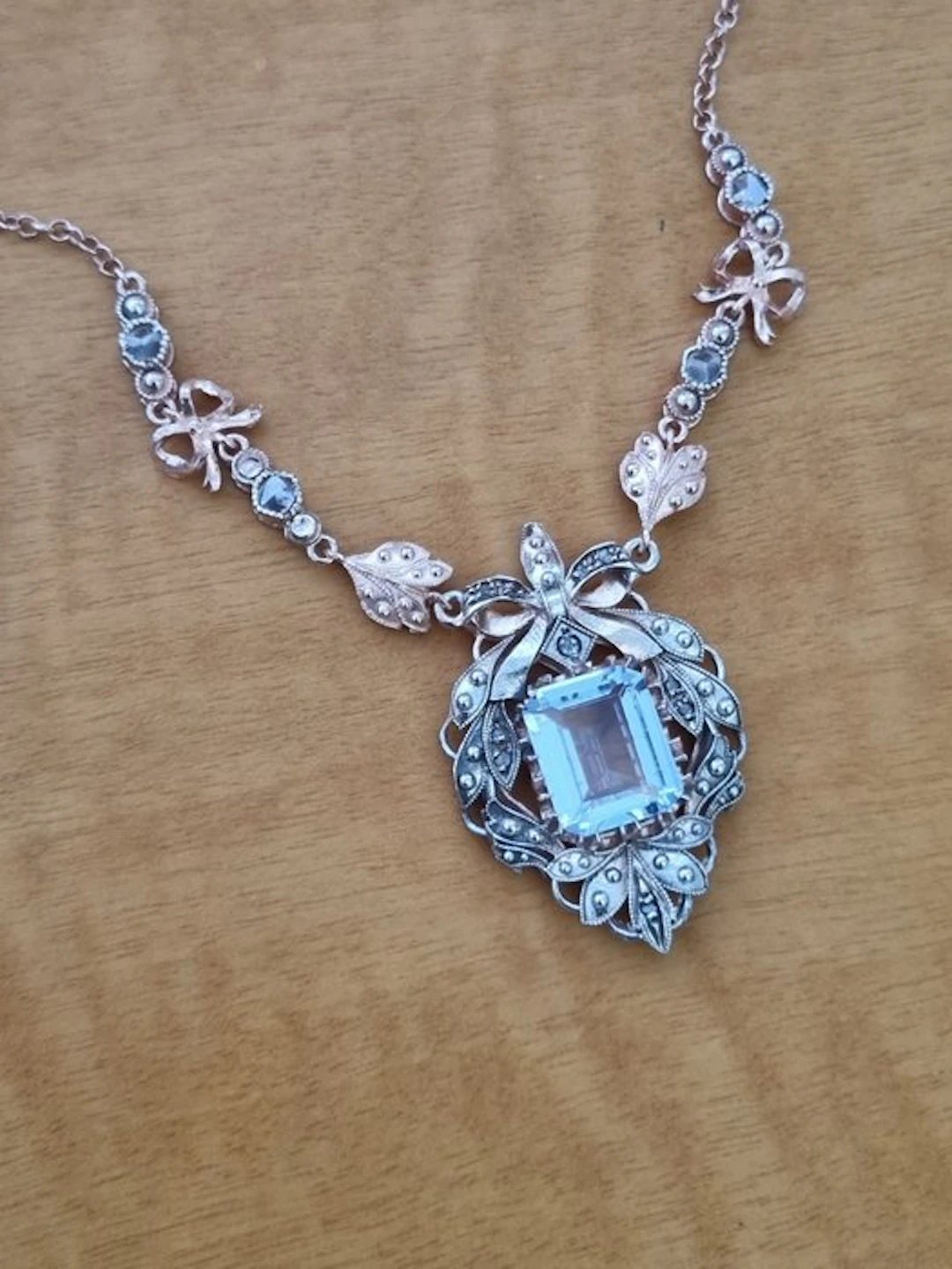 No reserve price - Necklace - 9 kt. Silver, Rose gold Aquamarine - Diamond