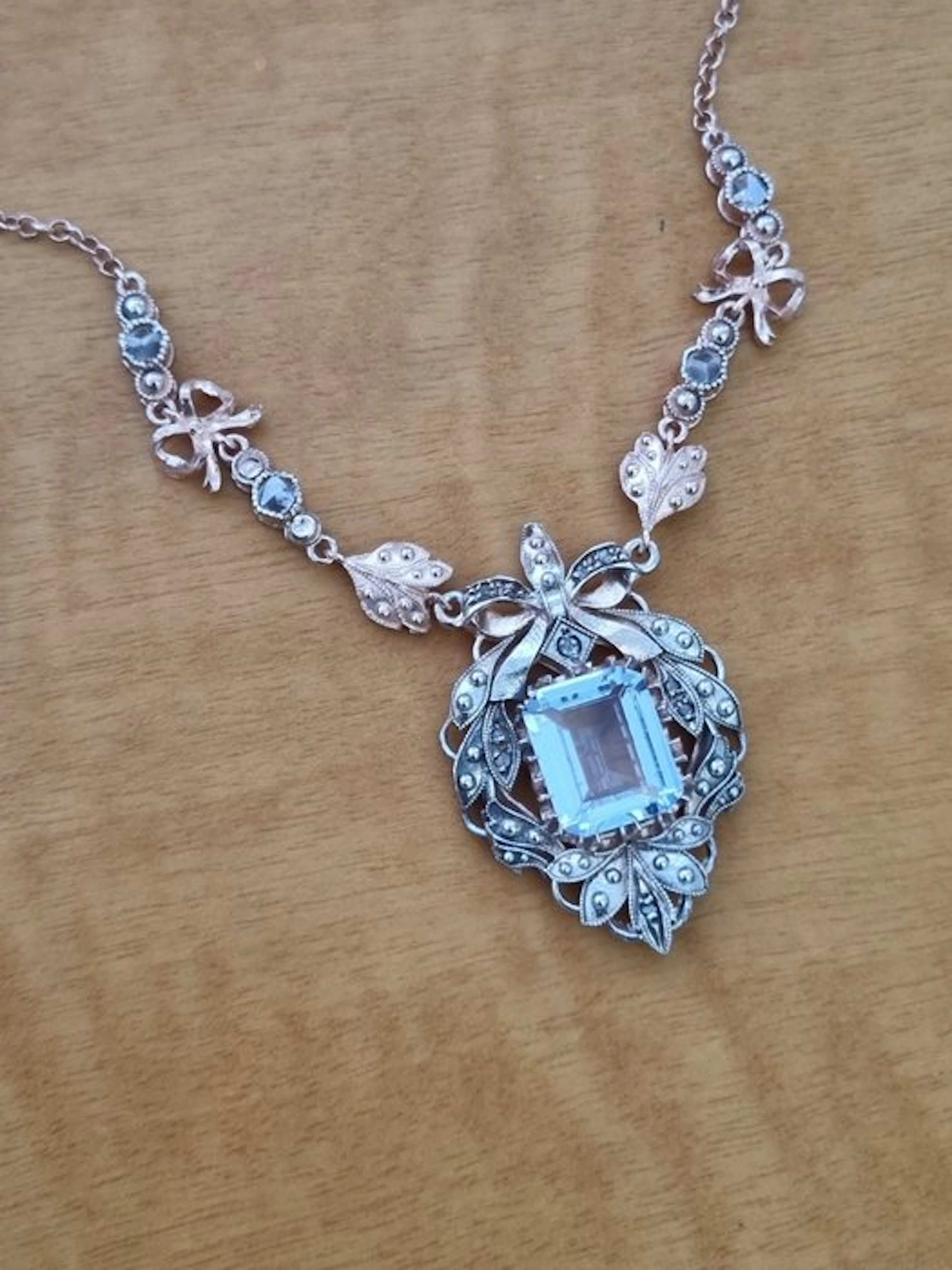 No reserve price - Necklace - 9 kt. Silver, Rose gold Aquamarine - Diamond