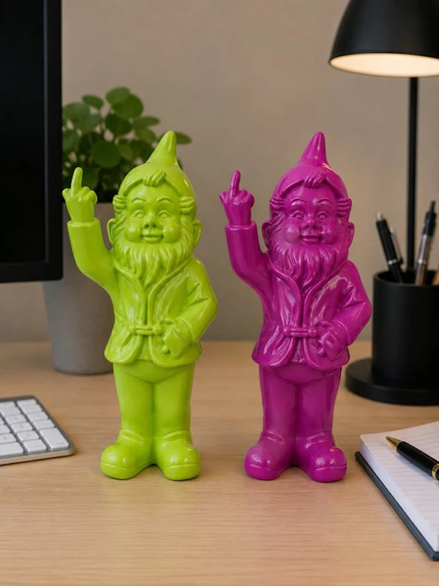Statue, set of naugthy gnomes color orange yellow - 16 cm - polyresin
