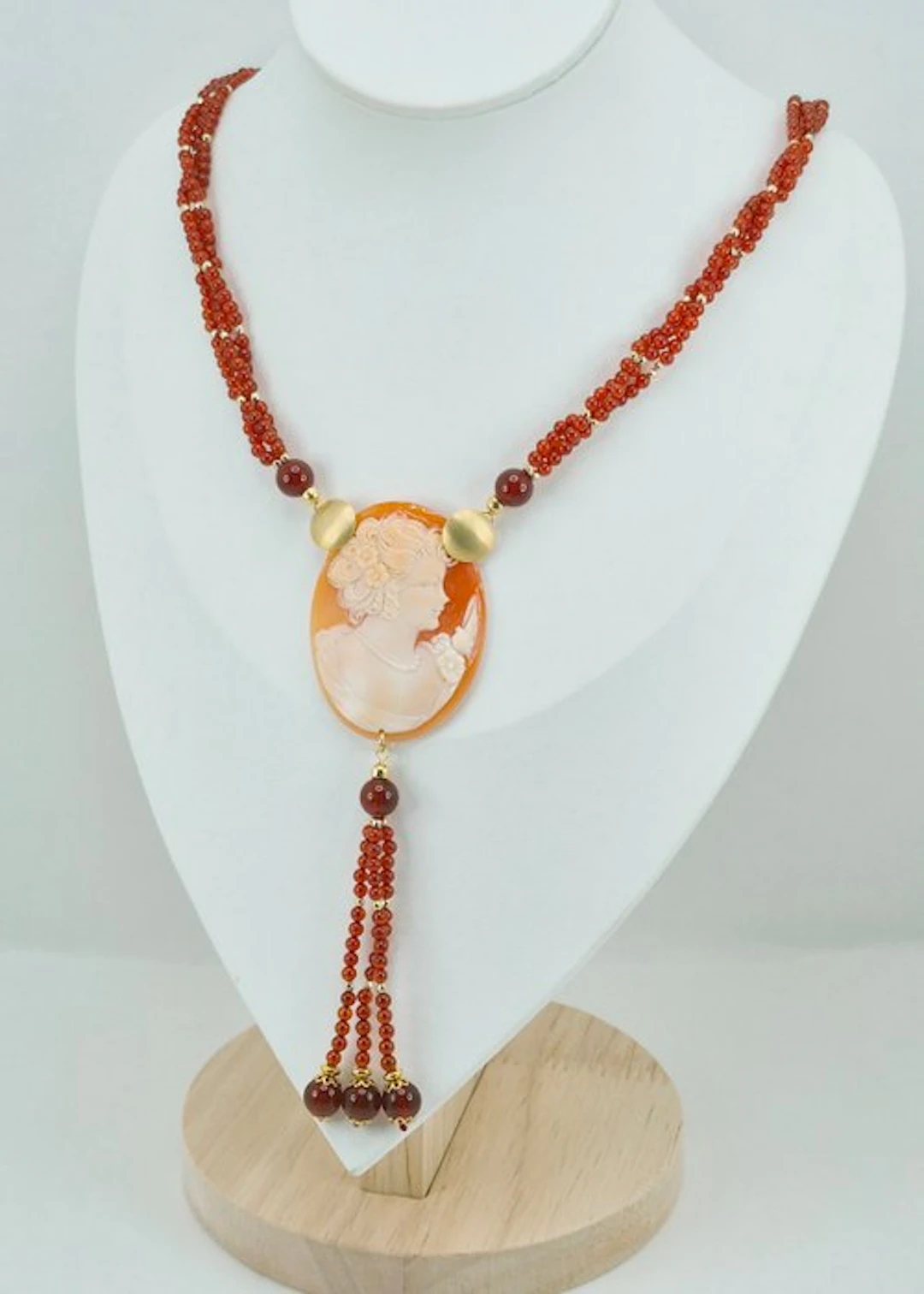 Silver, Gold-plated - Necklace - Red agate and cameo