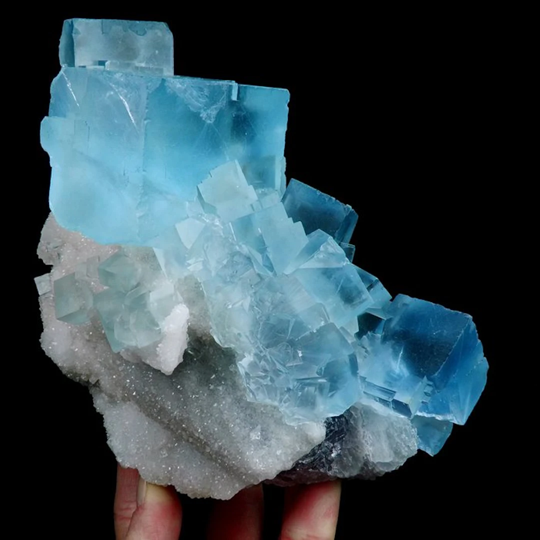 Blue Fluorite on Quartz - Le Beix mine