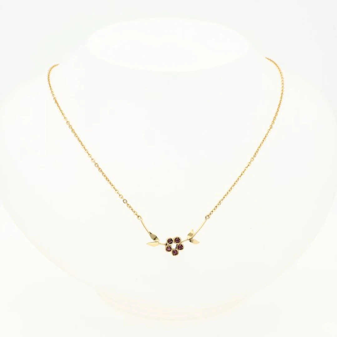 Necklace with pendant - 18 kt. Yellow gold Ruby