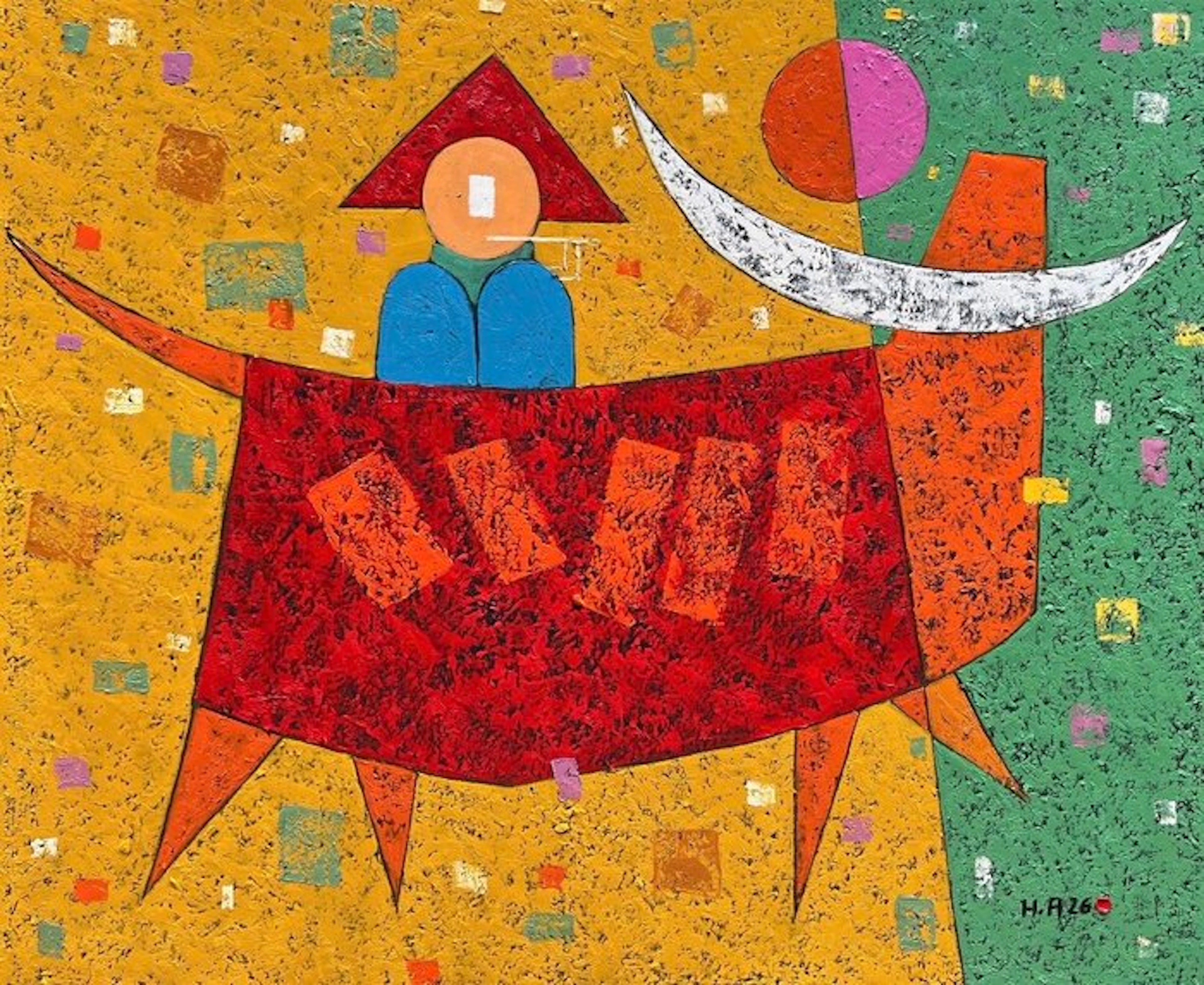 Hoang Anh - L'homme au chapeau rouge ↑100 →120 cm